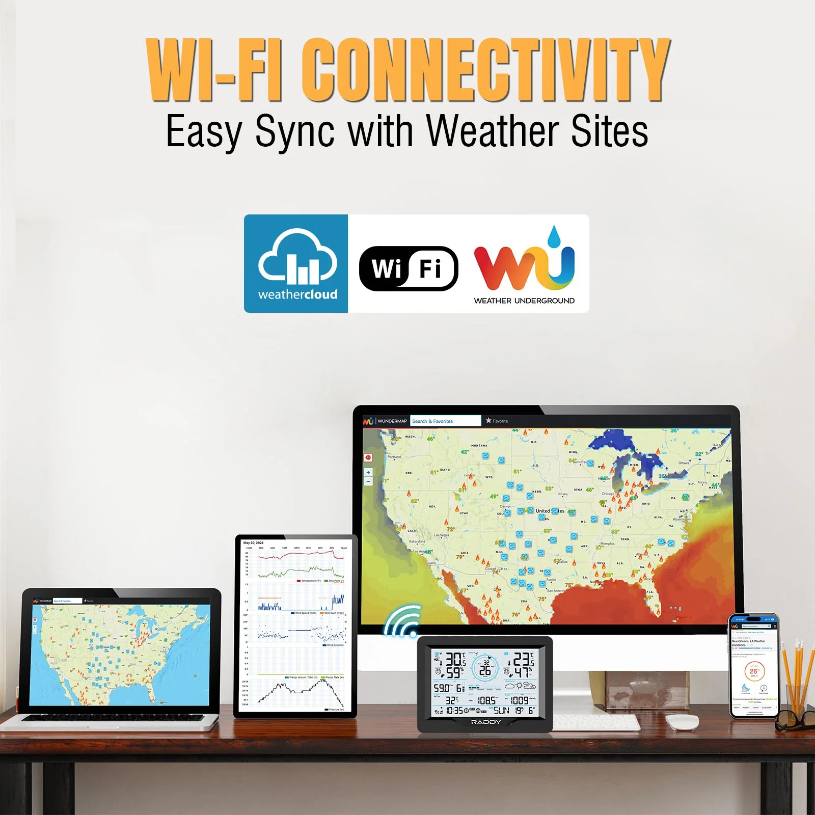 Raddy MN6 Wi-Fi Weather Station | 15-in-1 Wireless Weather Station| Weather Forecast | Adjustable Backlight - Image 2