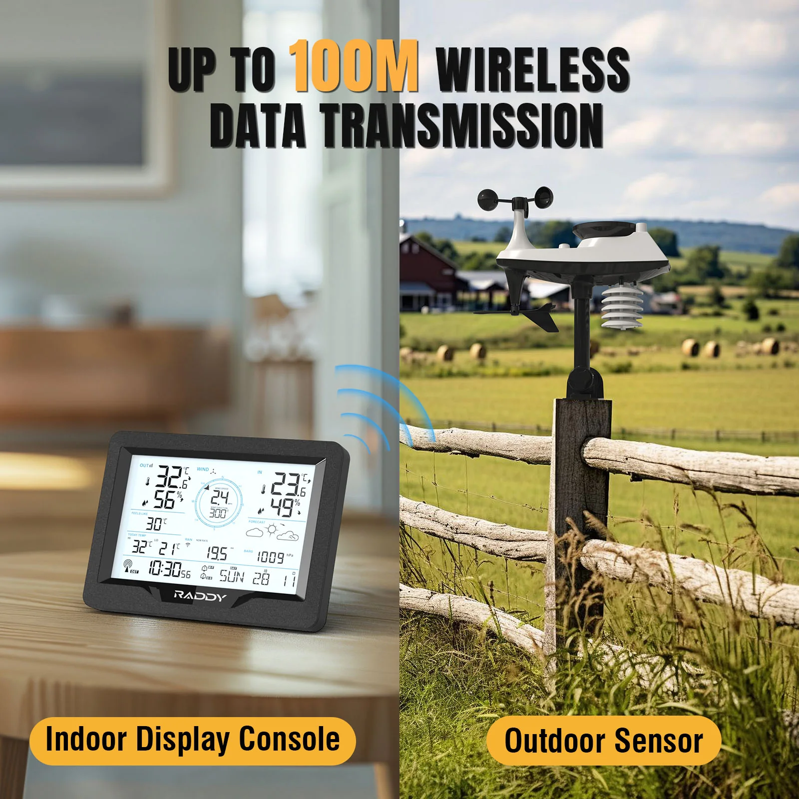 Raddy MN6 Lite Weather Station | 5-in-1 Wireless Indoor Outdoor Thermometer | Barometric Pressure | DCF Atomic Clock | Weather Forecast - Image 4