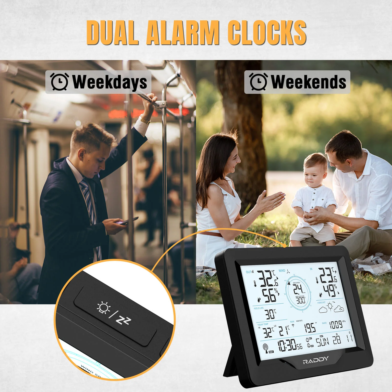 Raddy MN6 Lite Weather Station | 5-in-1 Wireless Indoor Outdoor Thermometer | Barometric Pressure | DCF Atomic Clock | Weather Forecast - Image 6