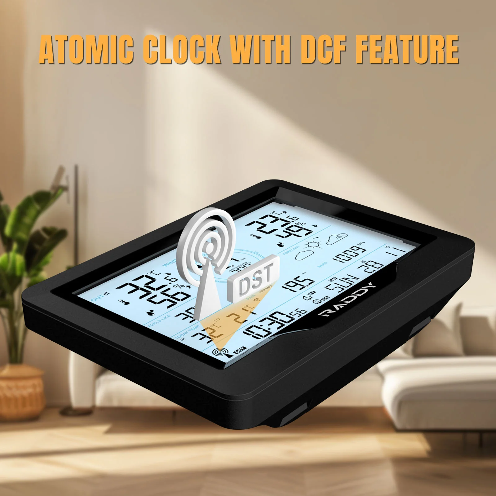 Raddy MN6 Lite Weather Station | 5-in-1 Wireless Indoor Outdoor Thermometer | Barometric Pressure | DCF Atomic Clock | Weather Forecast - Image 8