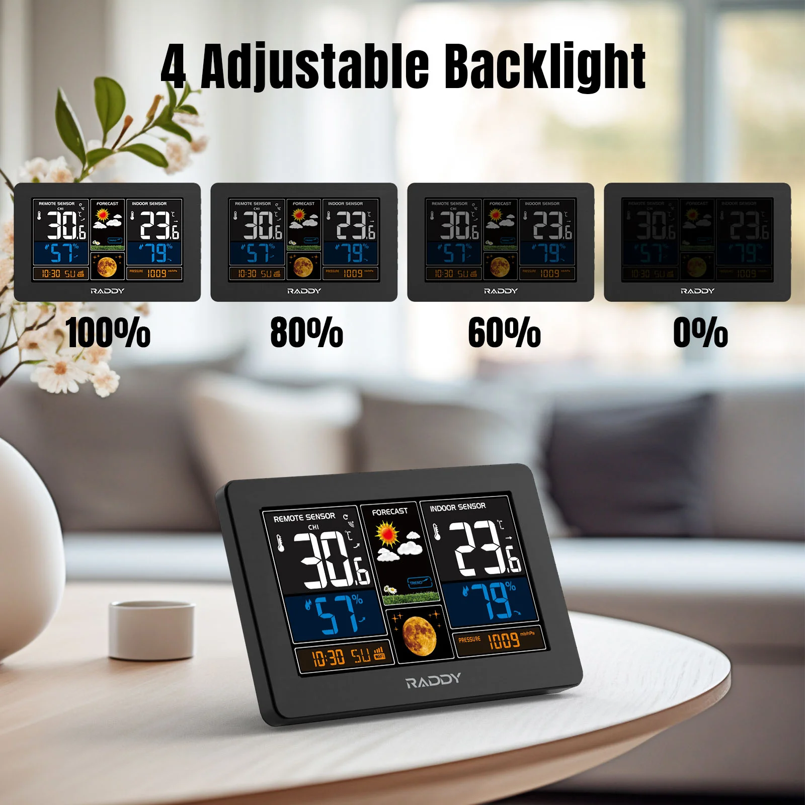 Raddy N75 Wi-Fi Weather Station | APP Control | 7.5" LCD Screen | Network Time | Weather Forecast | Frost Alert | Adjustable Brightness - Image 3