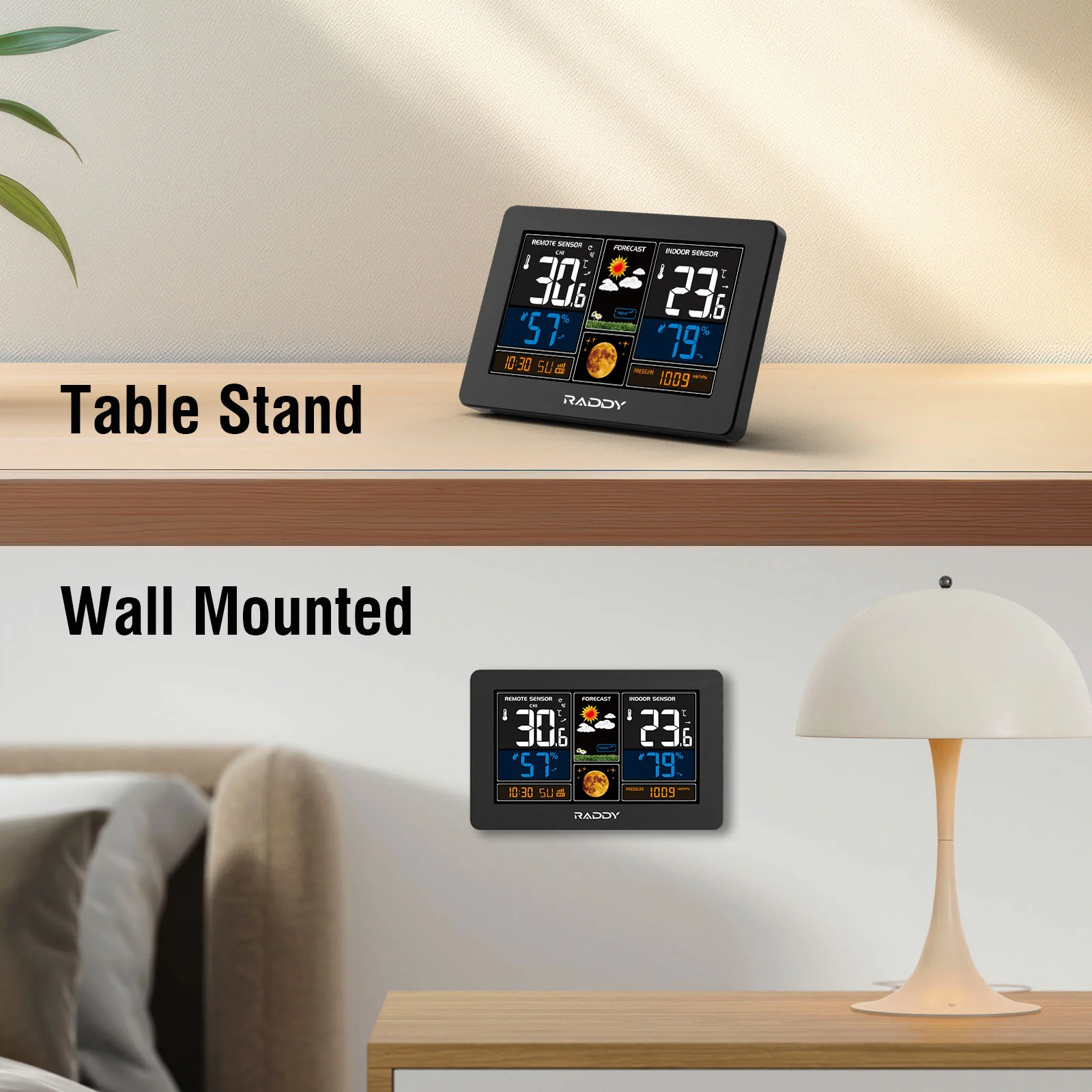 Raddy N75 Wi-Fi Weather Station | APP Control | 7.5" LCD Screen | Network Time | Weather Forecast | Frost Alert | Adjustable Brightness - Image 8