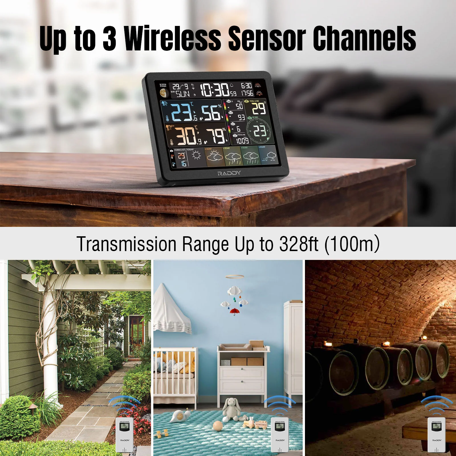 Raddy N80 Smart Wi-Fi Weather Station | APP Control | 8”Large Display | Sunset/Sunrise Time | PM2.5/AQI/UV Index | Customized Alarm Clocks - Image 10