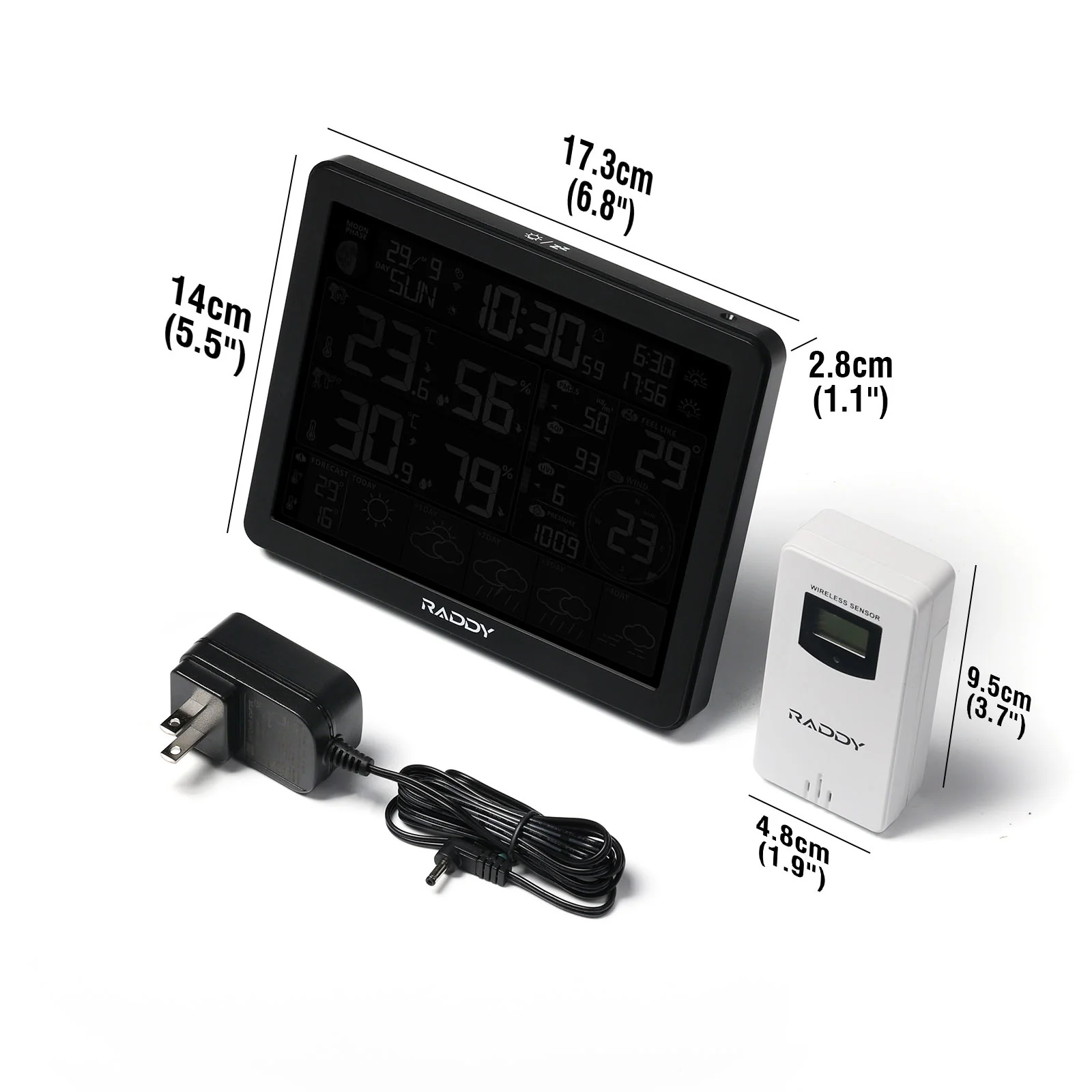 Raddy N80 Smart Wi-Fi Weather Station | APP Control | 8”Large Display | Sunset/Sunrise Time | PM2.5/AQI/UV Index | Customized Alarm Clocks - Image 14