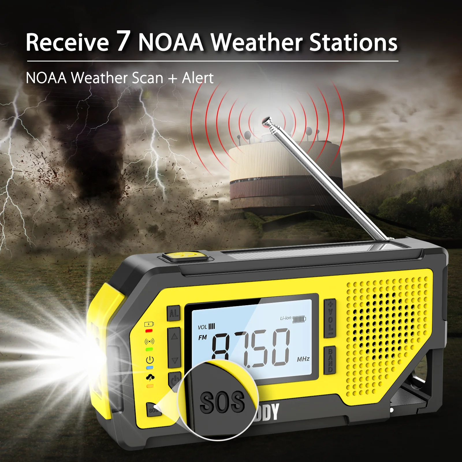 Raddy NW3 Emergency Weather Radio | NOAA Alert | Hand Crank Solar Power [DISCONTINUED] - Image 4