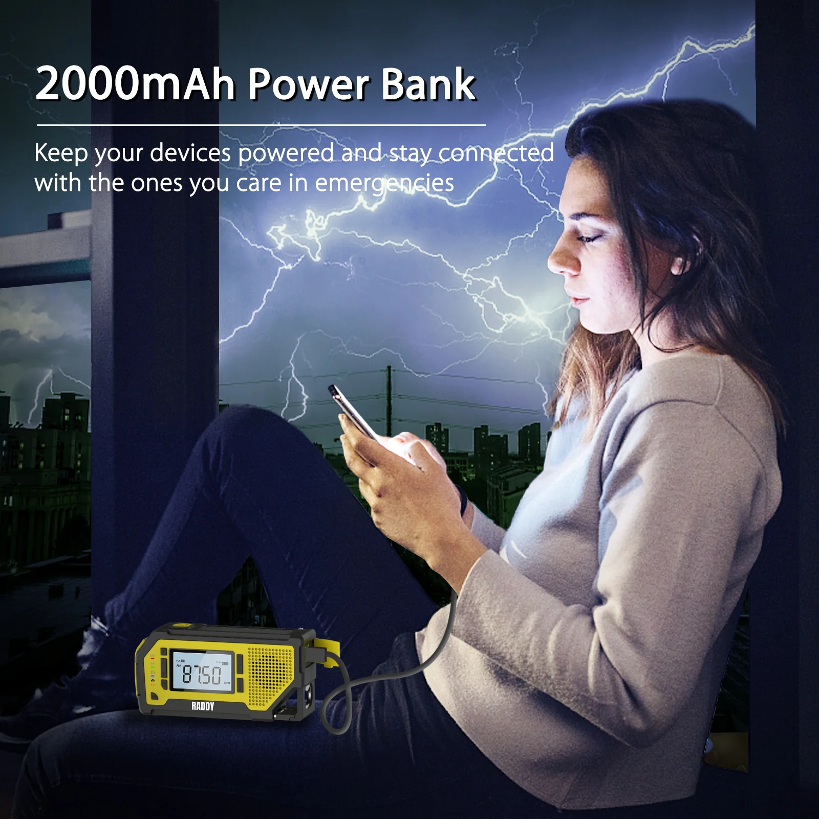 Raddy NW3 Emergency Weather Radio | NOAA Alert | Hand Crank Solar Power [DISCONTINUED] - Image 6