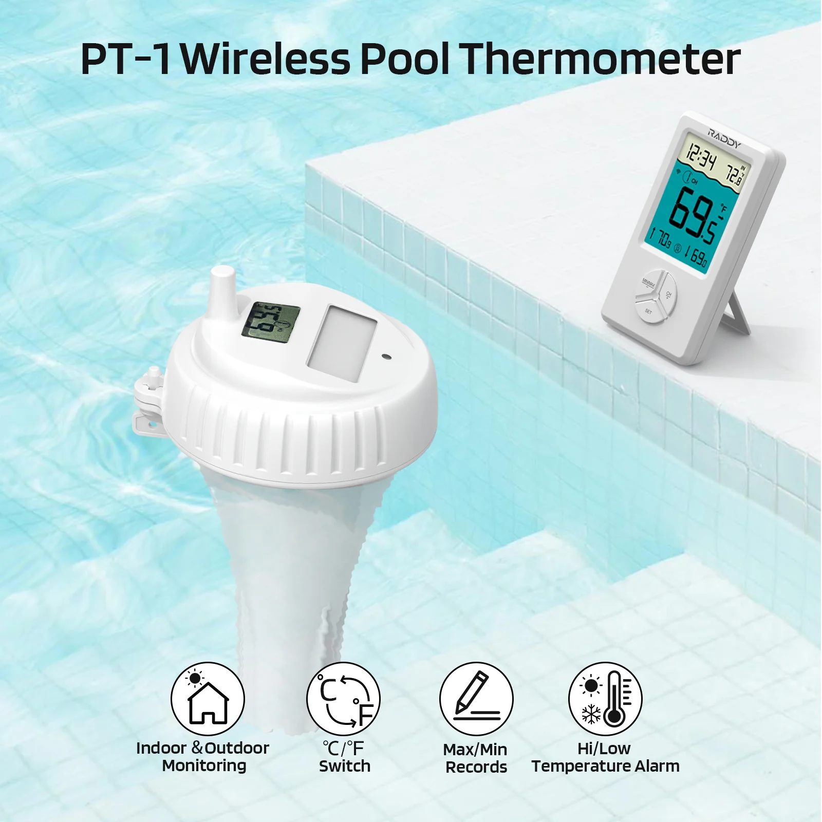 Raddy PT-1 Wireless Water Thermometer | Digital Screen | IPX7 Waterproof | for Pools Hot Tubs Pond Bath - Image 6