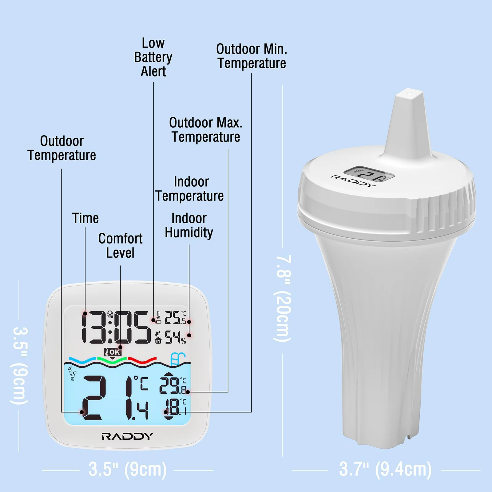 Raddy PT-2 Wireless Pool Thermometer | IPX7 | Alarm Clock | Water Comfort Level | for Pool Hot Tub Bathtub - Image 4