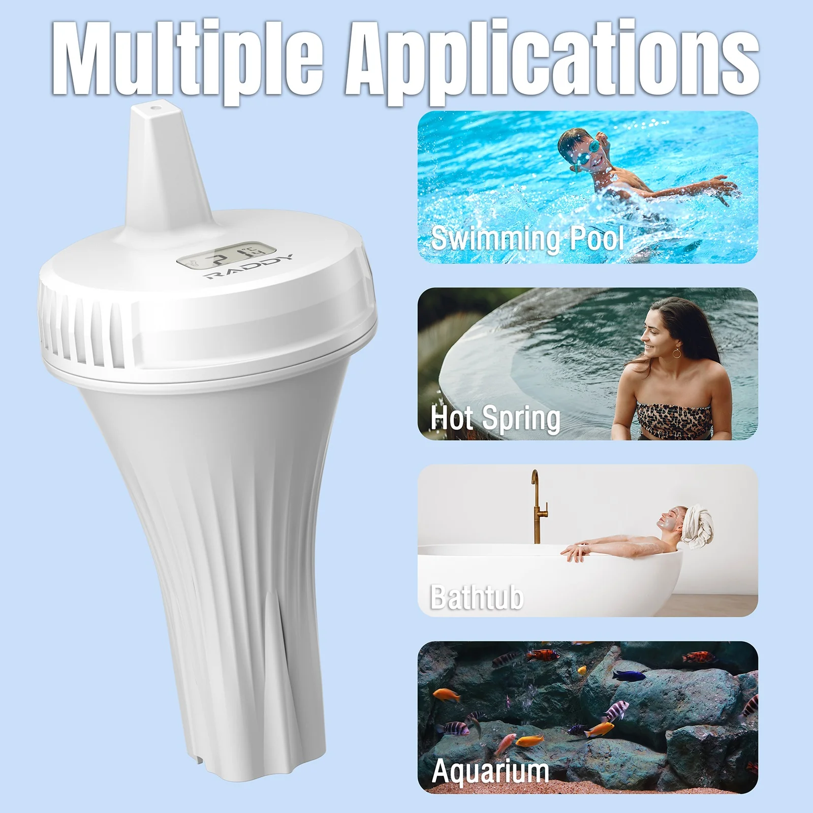 Raddy PT-2 Wireless Pool Thermometer | IPX7 | Alarm Clock | Water Comfort Level | for Pool Hot Tub Bathtub - Image 9