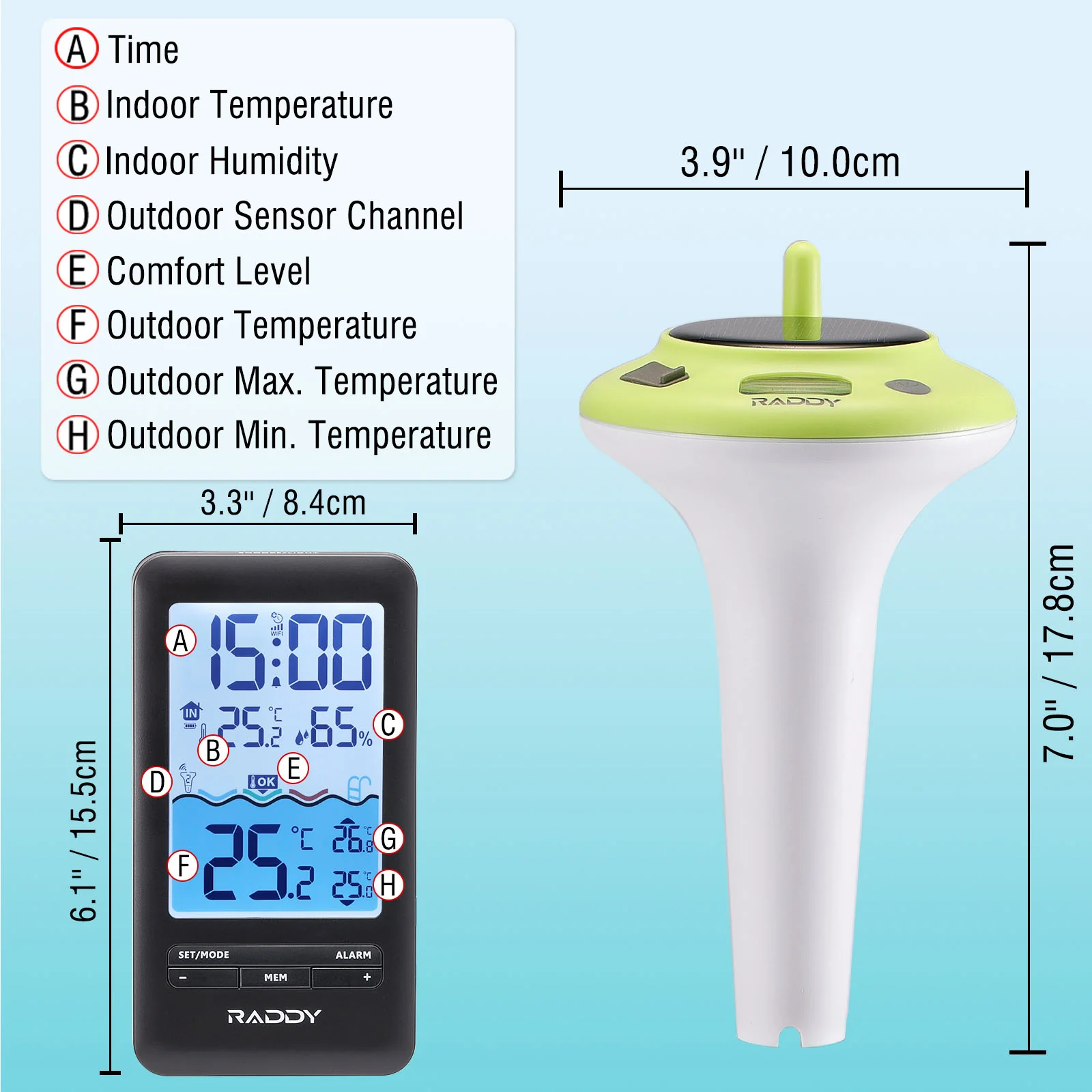 Raddy PT-5 Wi-Fi Pool Thermometer | IPX8 Waterproof | APP Remote Monitoring | Solar & USB-C Rechargeable | For Hot Tub Spa & Swimming Pool - Image 5