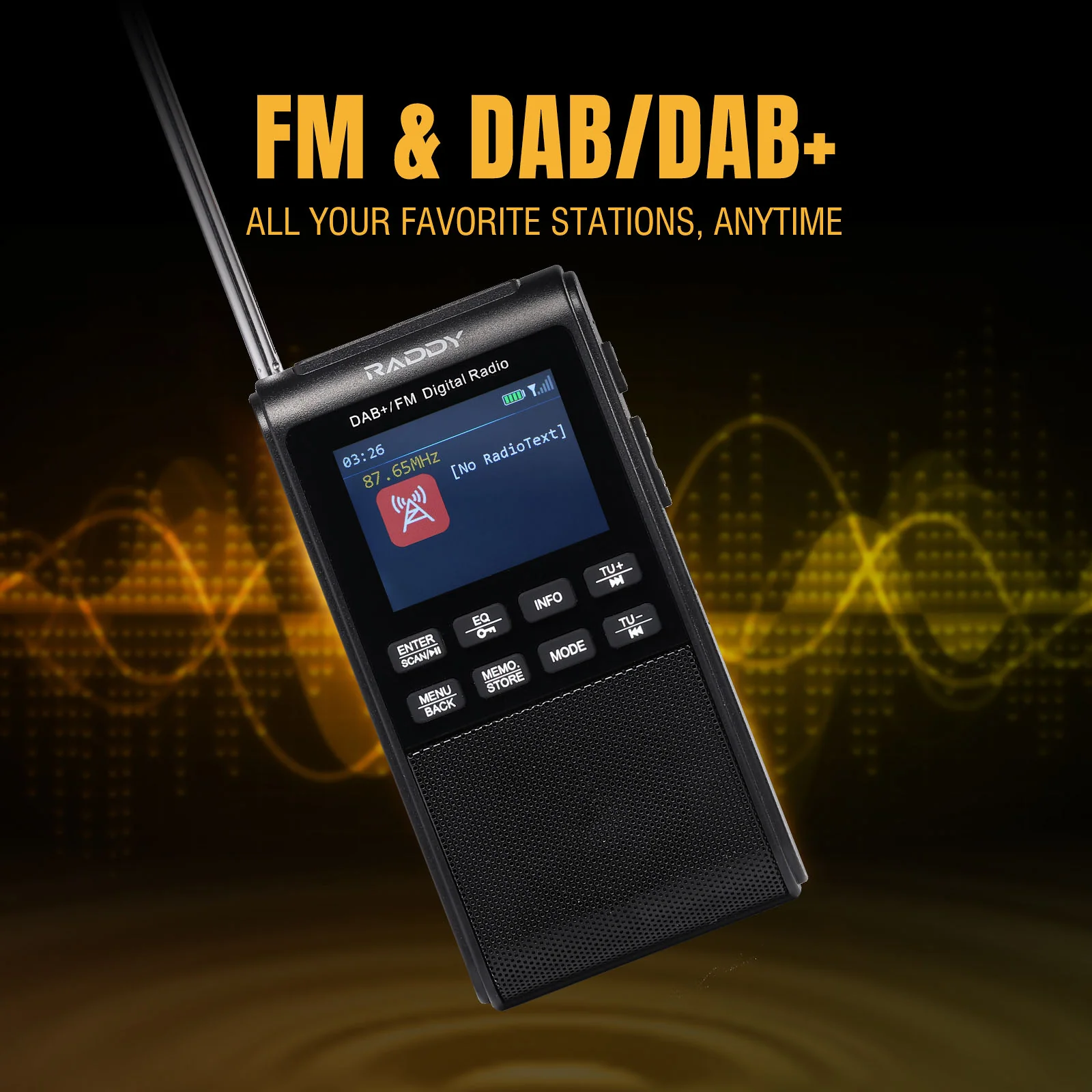 Raddy RD939 Portable DAB/DAB+ FM Radio | BT 5.3 | 5W Speaker | 2'' Large Screen | USB-C | 1200mAh battery |  Alarm Clock | TF/USB Playback | Headphone Jack - Image 2