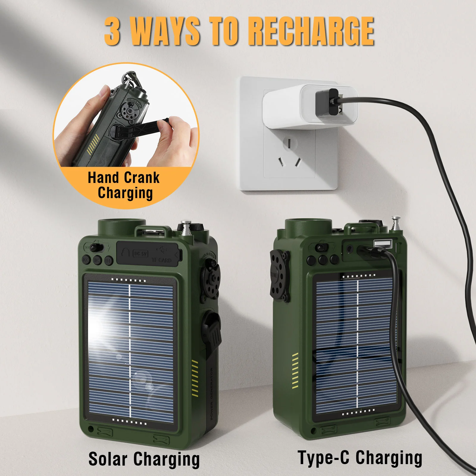 Raddy RE40 Shortwave Radio | FM/AM/SW/WB | 4000mAh | Bluetooth 5.0 | White Noise | Hand Crank Solar Type-C - Image 3