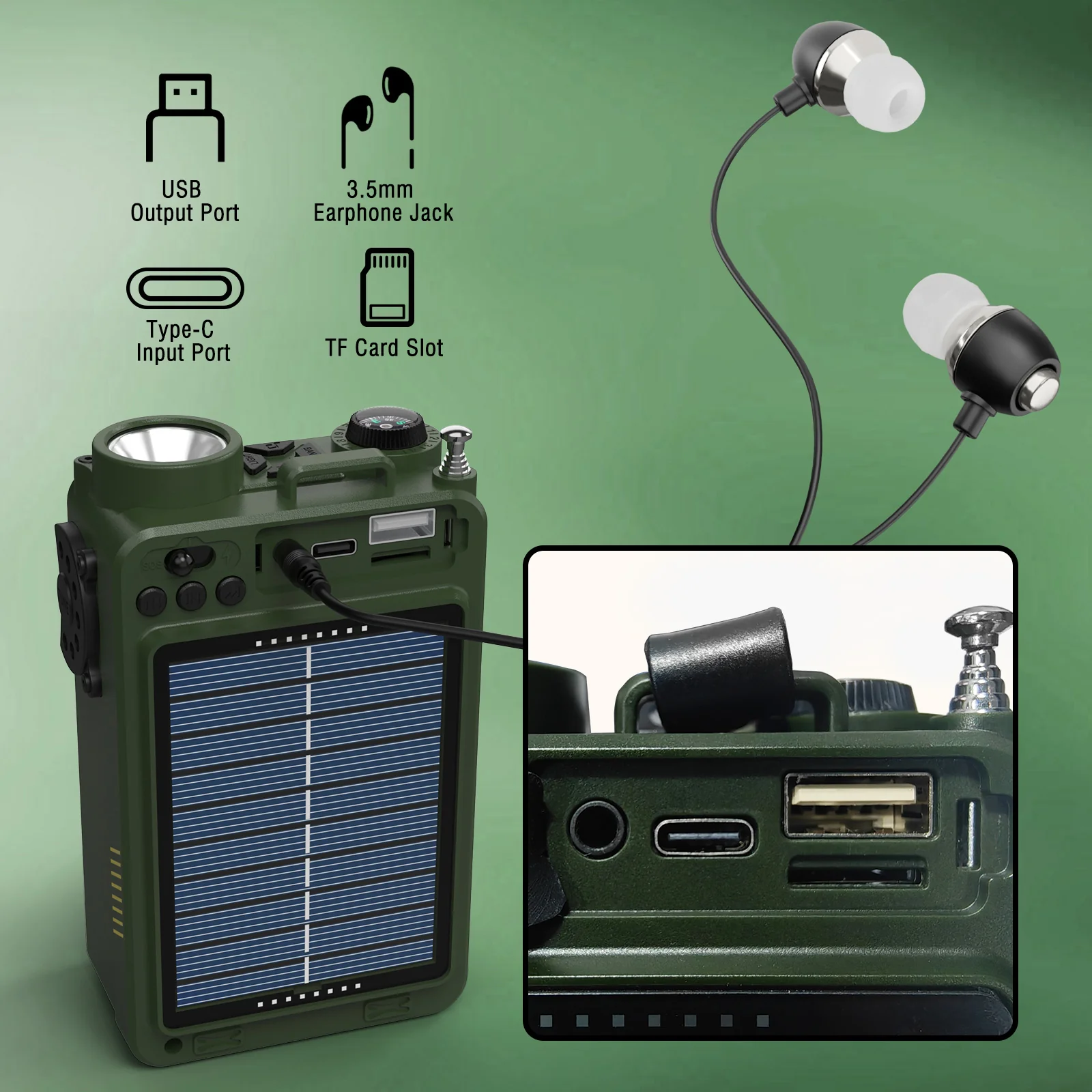 Raddy RE40 Shortwave Radio | FM/AM/SW/WB | 4000mAh | Bluetooth 5.0 | White Noise | Hand Crank Solar Type-C - Image 5