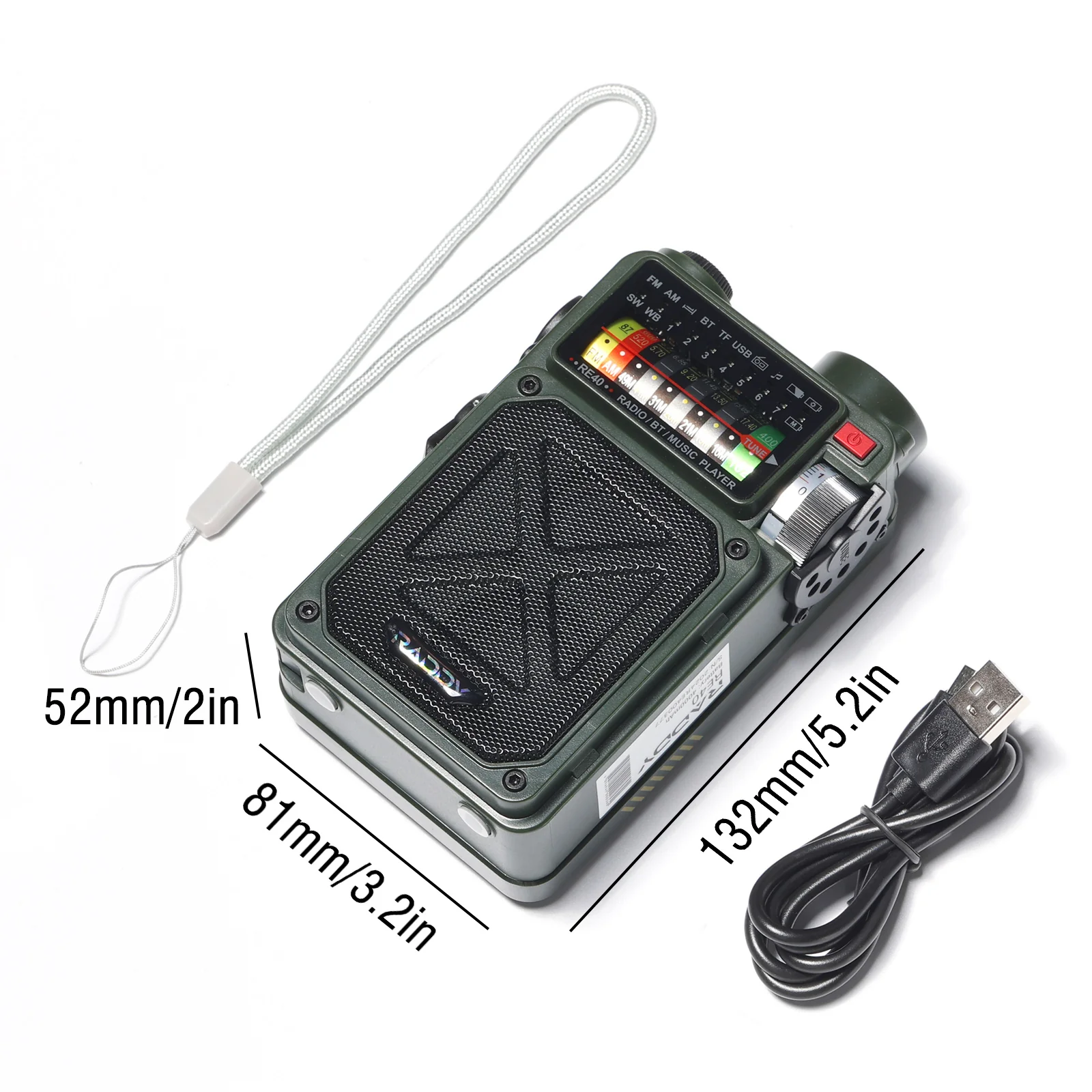 Raddy RE40 Shortwave Radio | FM/AM/SW/WB | 4000mAh | Bluetooth 5.0 | White Noise | Hand Crank Solar Type-C - Image 7
