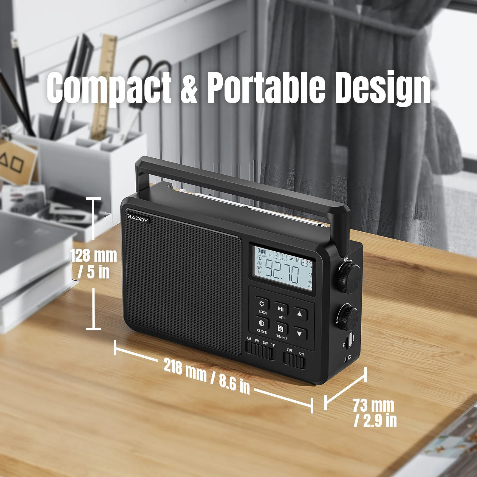 Raddy RF206 Shortwave Radio | FM/AM/SW | 8W Speaker | LCD Display | Bluetooth 5.0 | TF Card/USB Play - Image 3