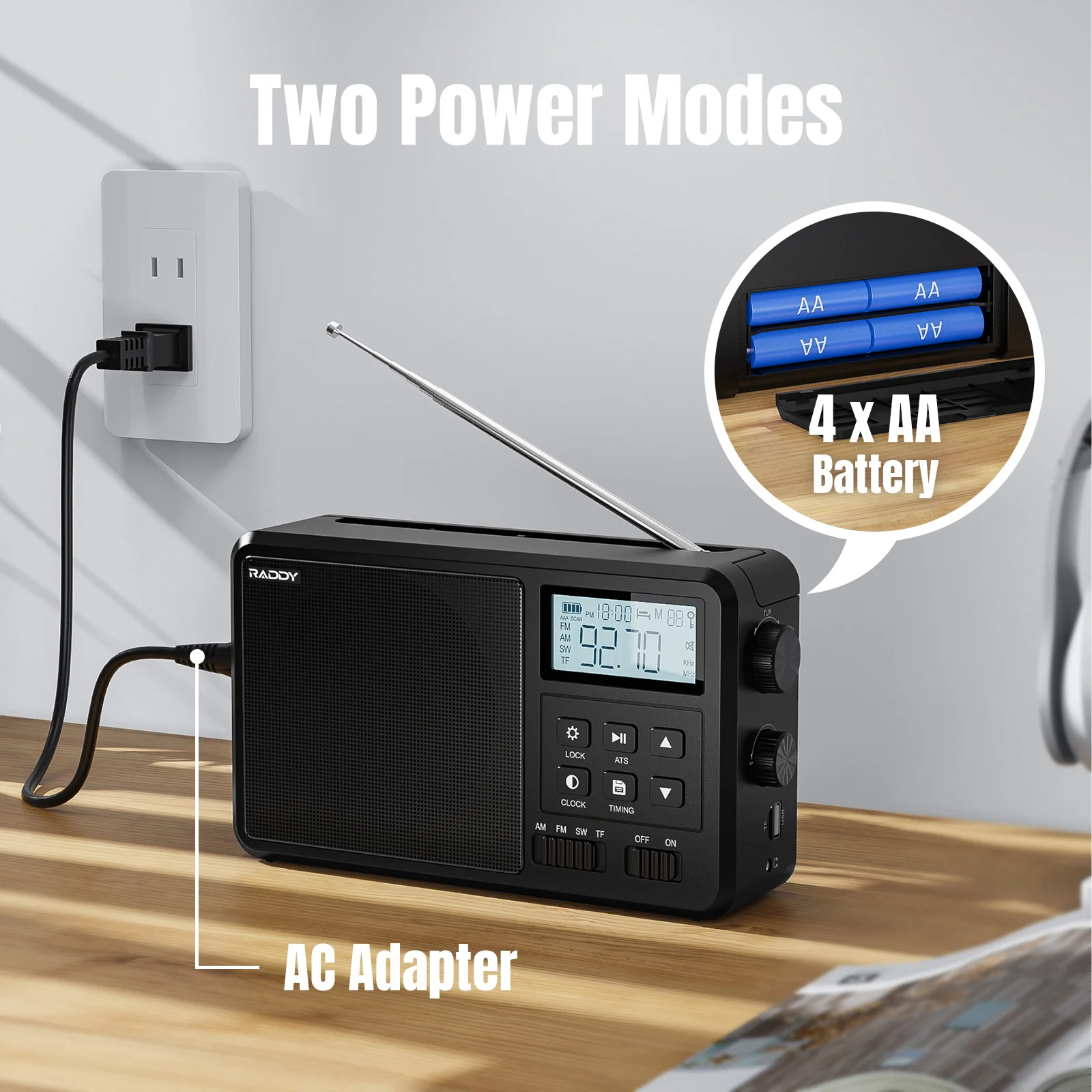 Raddy RF206 Shortwave Radio | FM/AM/SW | 8W Speaker | LCD Display | Bluetooth 5.0 | TF Card/USB Play - Image 5