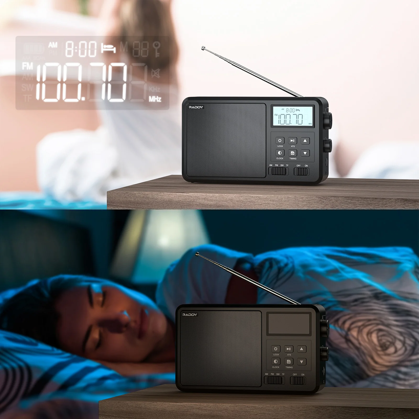 Raddy RF206 Shortwave Radio | FM/AM/SW | 8W Speaker | LCD Display | Bluetooth 5.0 | TF Card/USB Play - Image 8