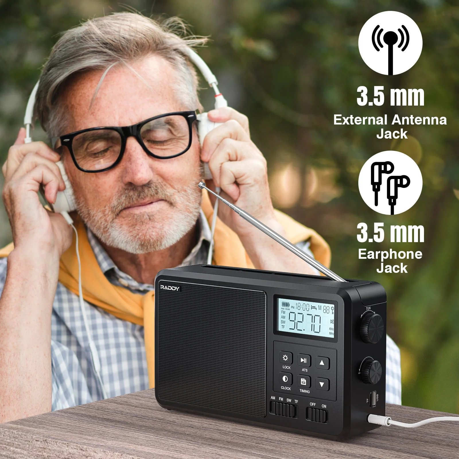 Raddy RF206 Shortwave Radio | FM/AM/SW | 8W Speaker | LCD Display | Bluetooth 5.0 | TF Card/USB Play - Image 9