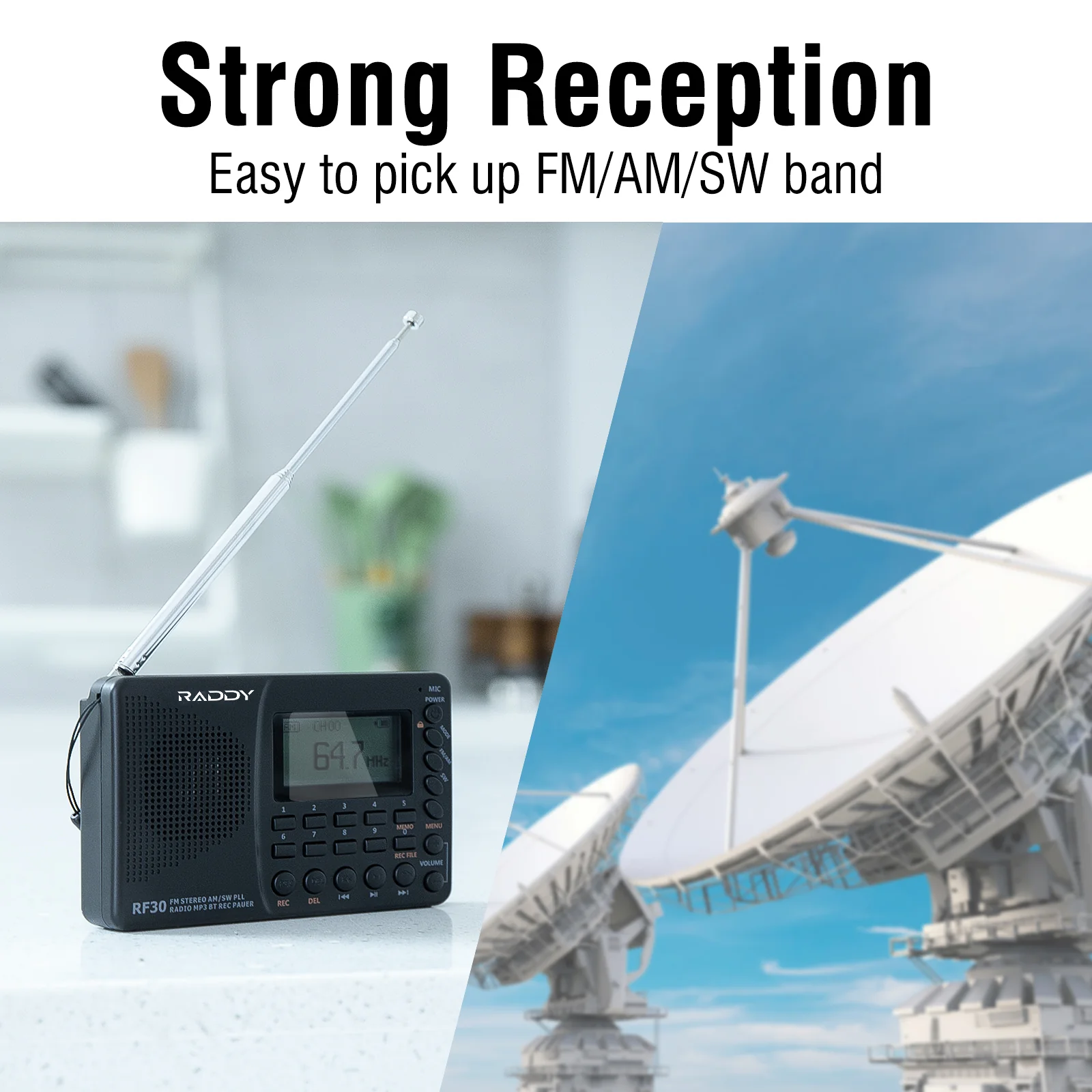 Raddy RF30 AM/FM/SW Radio | Digital Tuner | Bluetooth | AUX Recording [DISCONTINUED] - Image 3