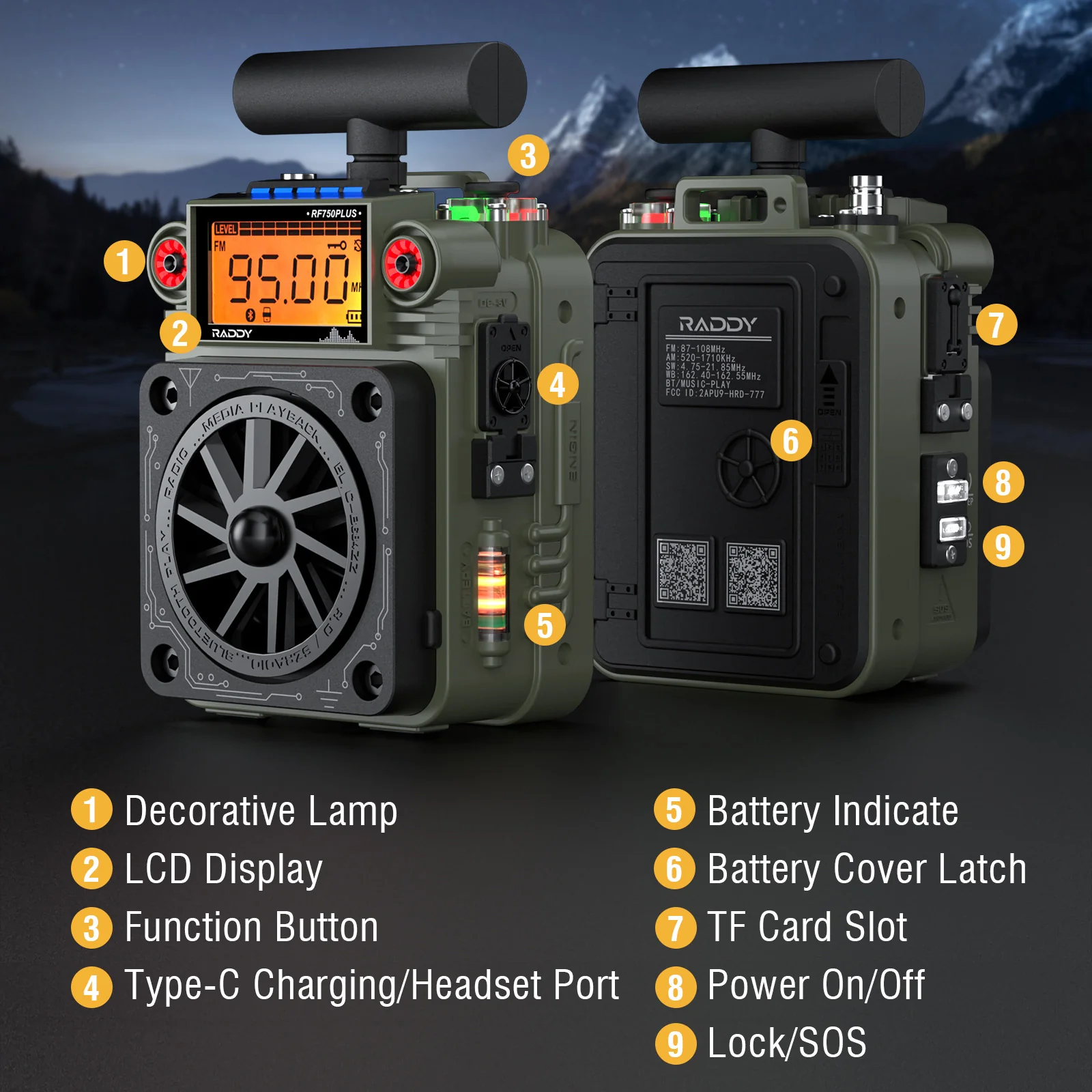Raddy RF750 Plus Shortwave Radio | AM/FM/SW | APP Control | 297 Preset Stations | Replaceable Battery| SOS Alarm| NOAA |Portable Mini - Image 10