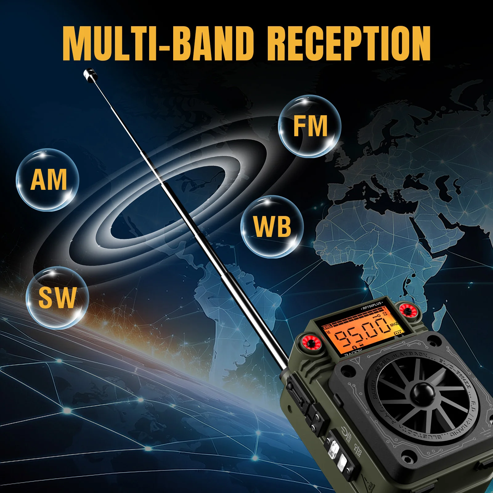 Raddy RF750 Plus Shortwave Radio | AM/FM/SW | APP Control | 297 Preset Stations | Replaceable Battery| SOS Alarm| NOAA |Portable Mini - Image 3