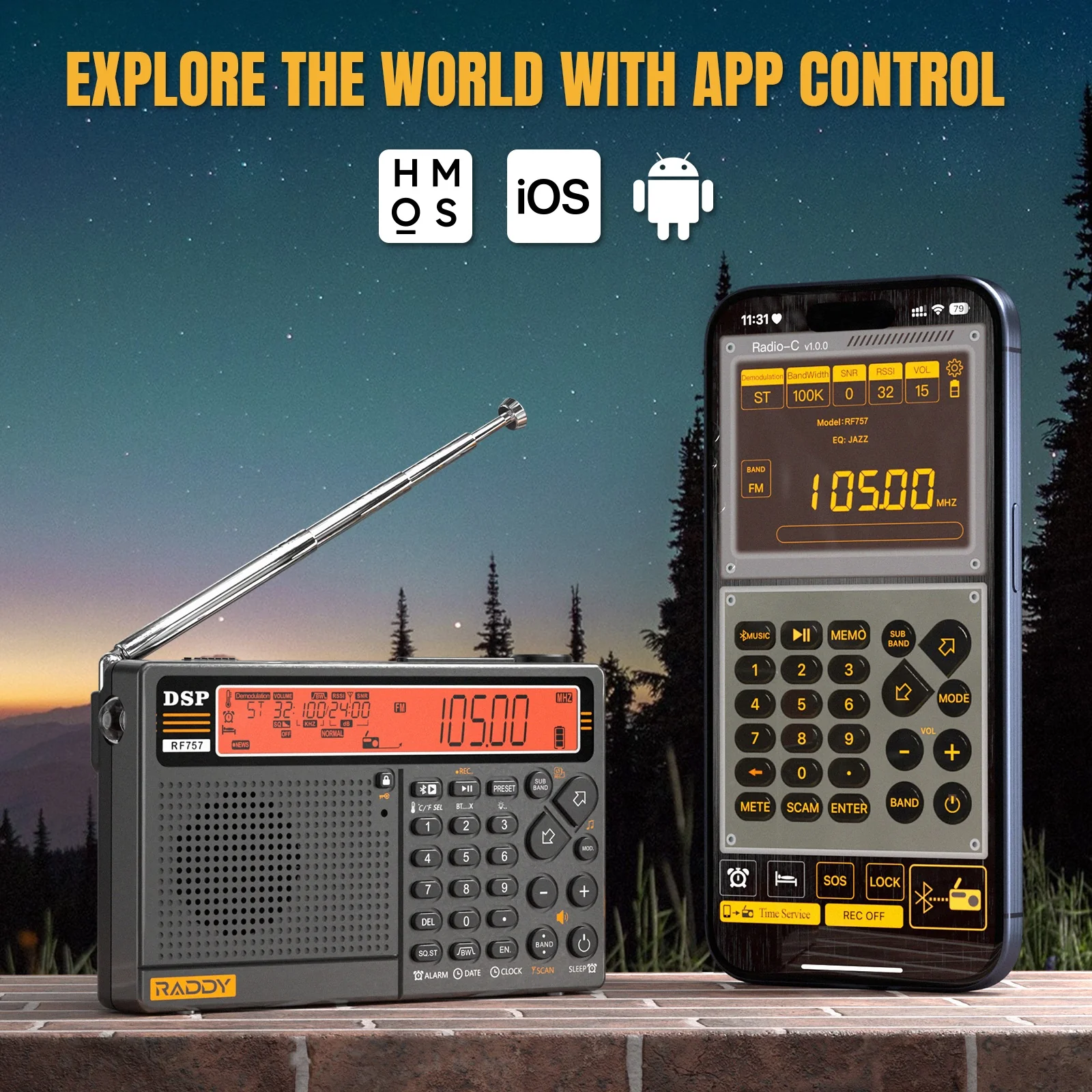 Raddy RF757 Shortwave Radio | APP Control | AM/FM/SW/VHF/UHF/CB/AIR/NOAA | 1000 Presets | Bluetooth 5.0 | 2500mAh Battery - Image 3