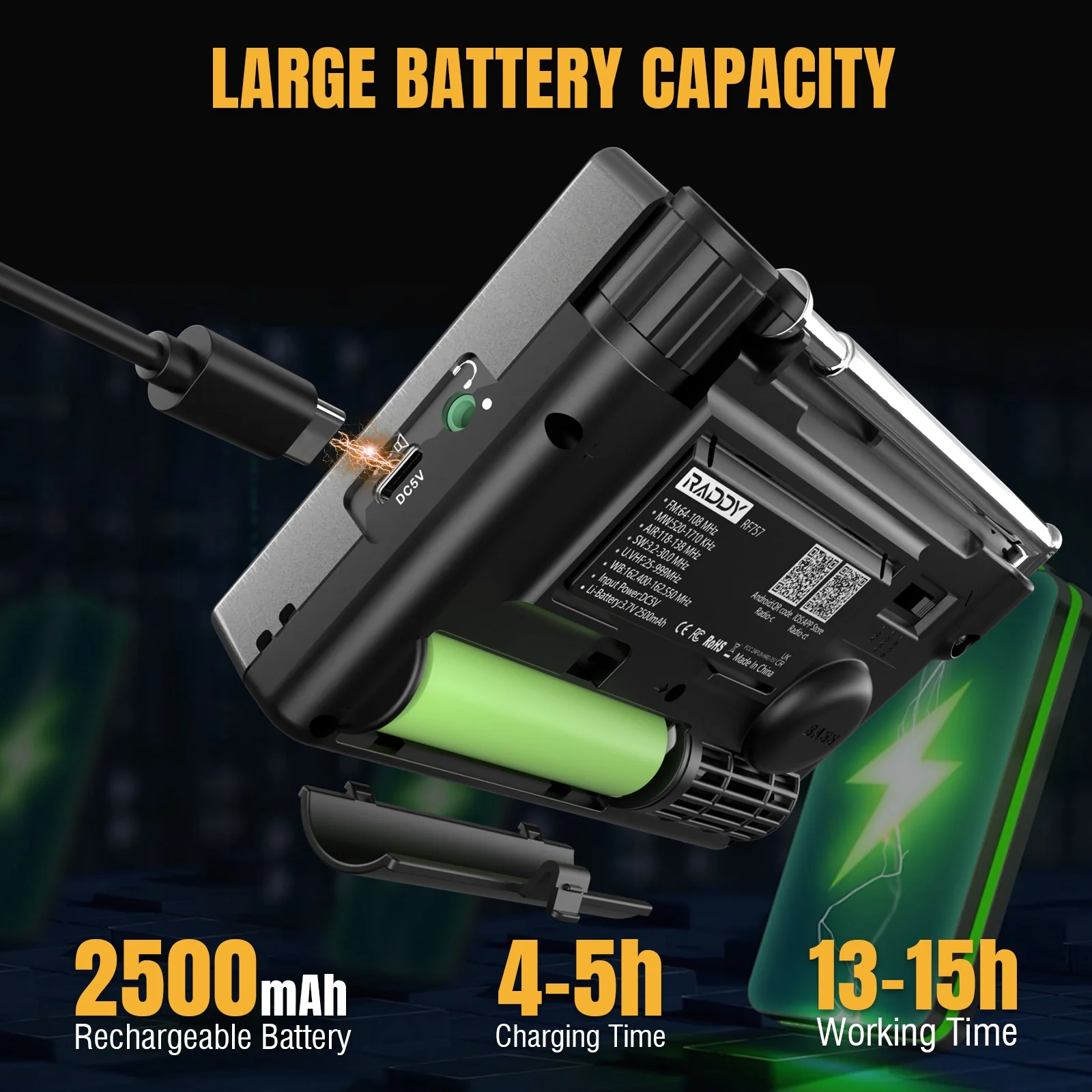 Raddy RF757 Shortwave Radio | APP Control | AM/FM/SW/VHF/UHF/CB/AIR/NOAA | 1000 Presets | Bluetooth 5.0 | 2500mAh Battery - Image 7