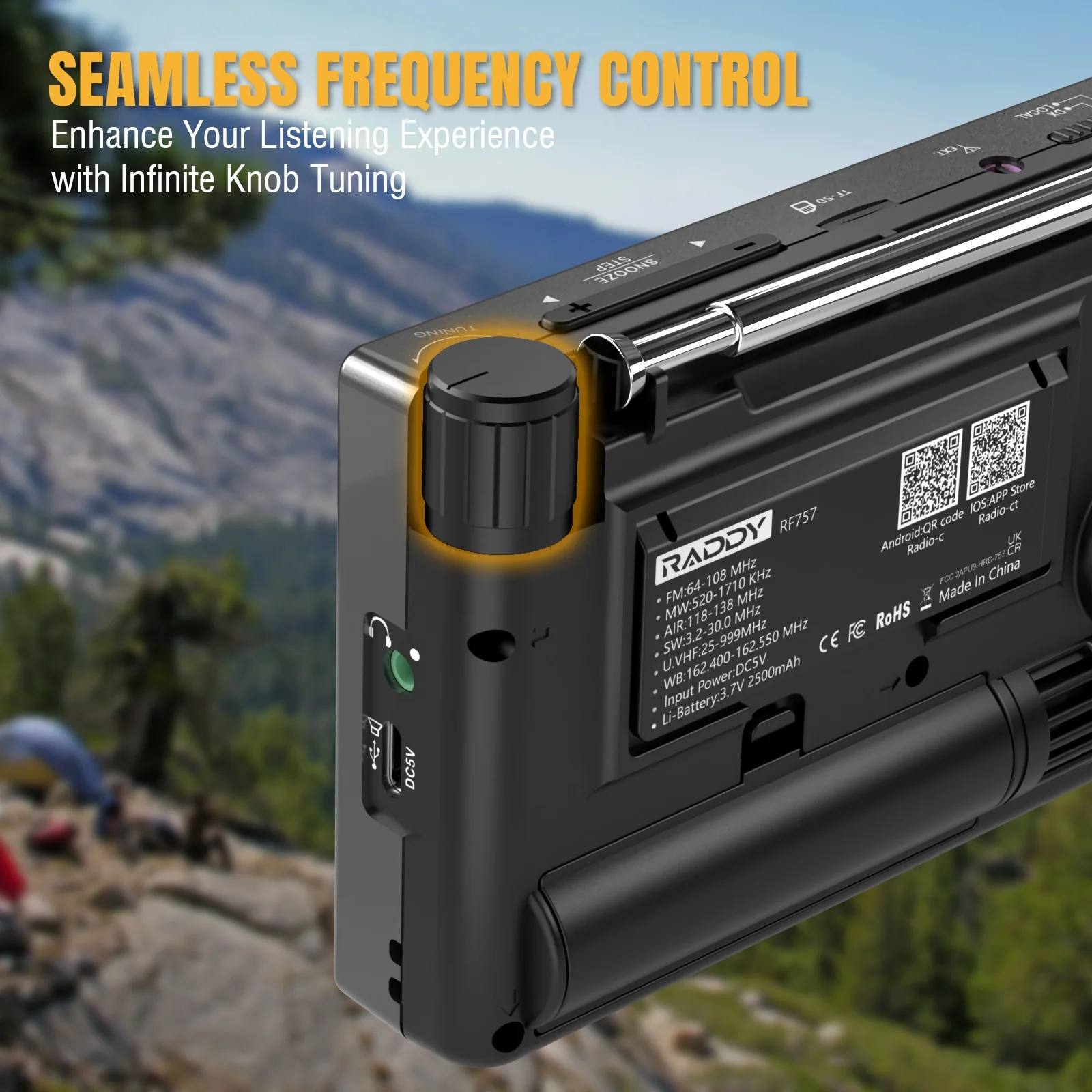 Raddy RF757 Shortwave Radio | APP Control | AM/FM/SW/VHF/UHF/CB/AIR/NOAA | 1000 Presets | Bluetooth 5.0 | 2500mAh Battery - Image 9
