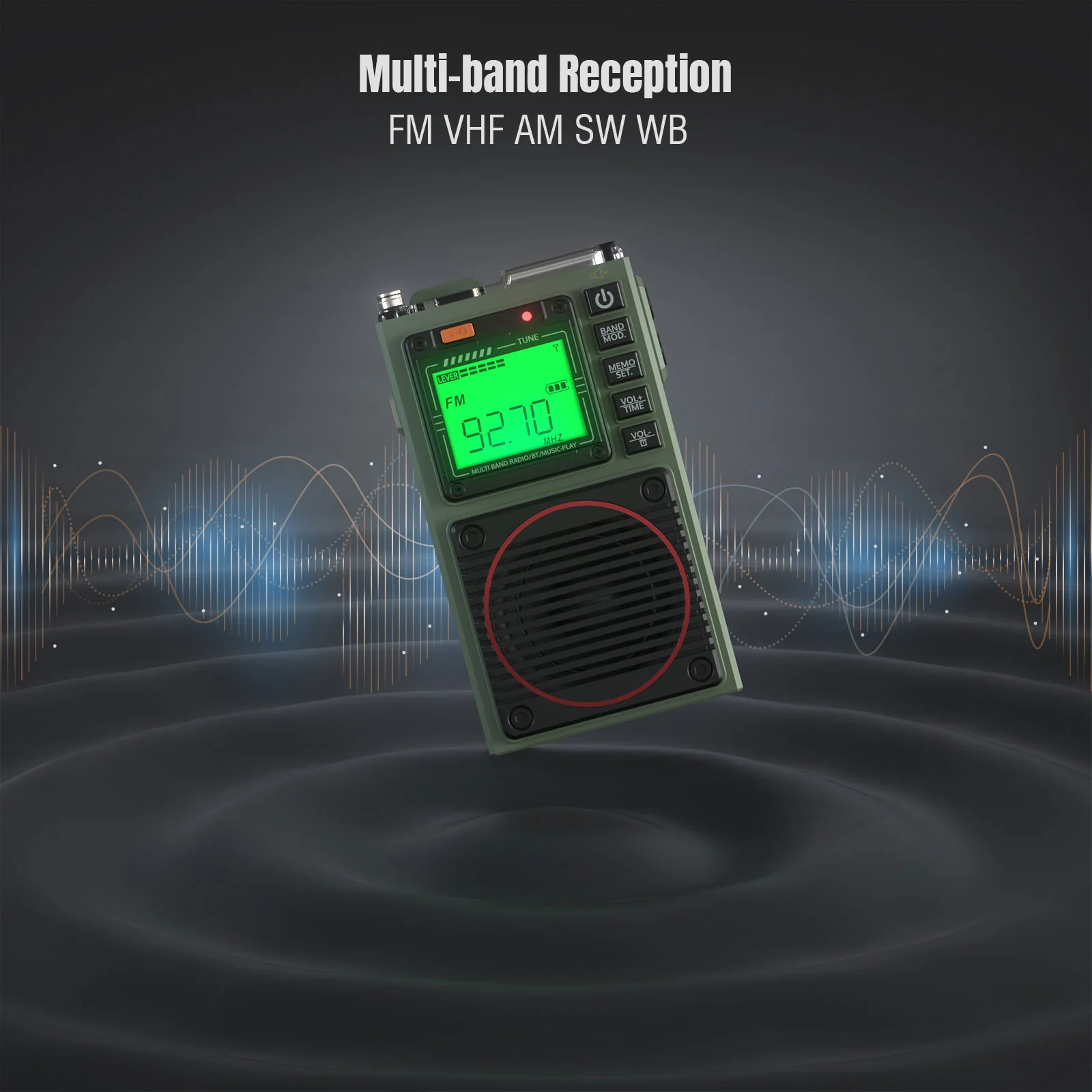 Raddy RF75A Shortwave Radio | Bluetooth 5.0 APP Control | FM AM VHF SW WB | Type-C Charging | SOS Flashlight - Image 6