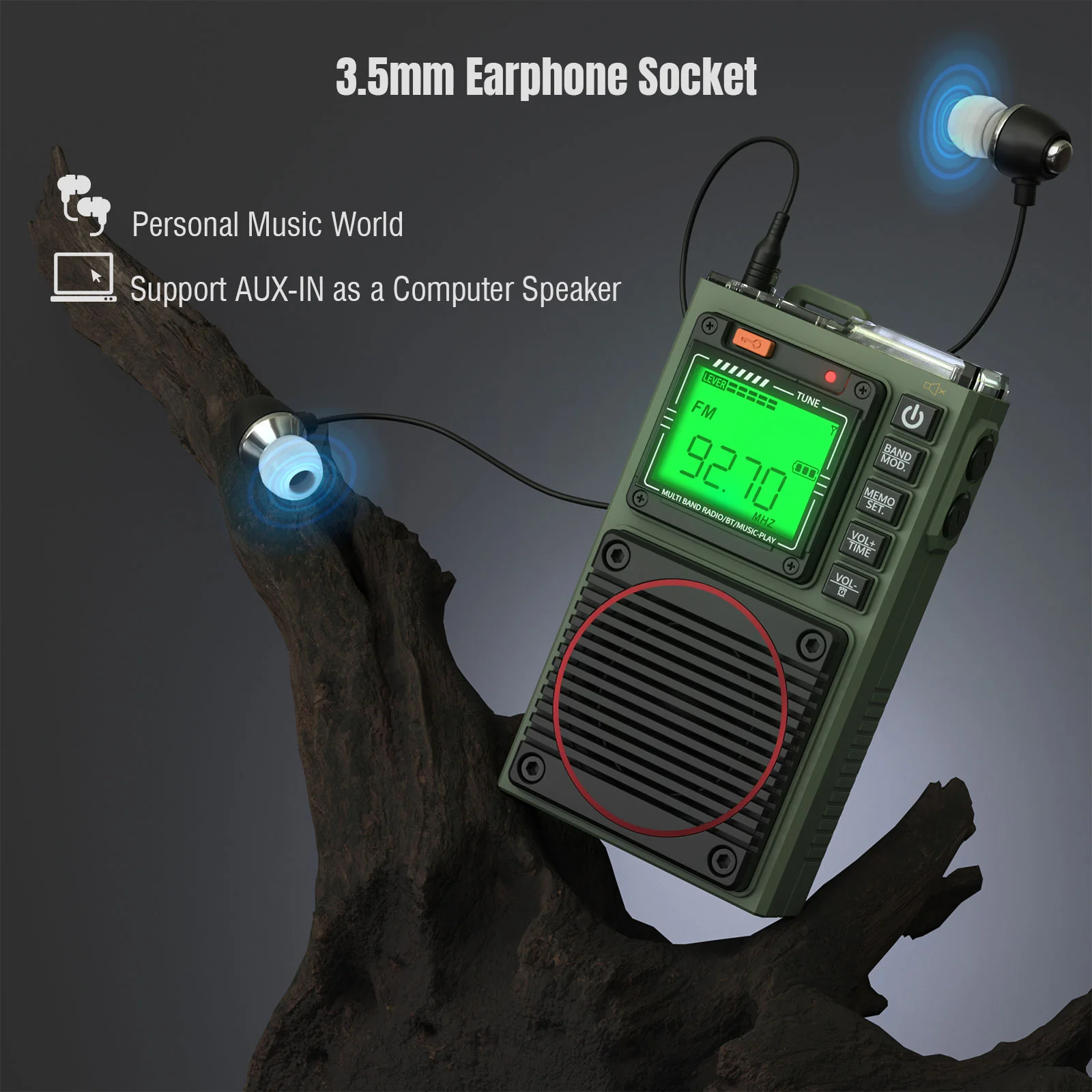 Raddy RF75A Shortwave Radio | Bluetooth 5.0 APP Control | FM AM VHF SW WB | Type-C Charging | SOS Flashlight - Image 7