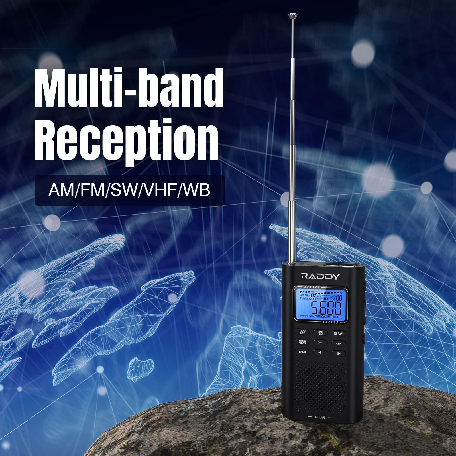 Raddy RF886 Shortwave Radio | AM/FM/SW/VHF/WB | Bluetooth Connection | Rechargeable Pocket Radio | NOAA - Image 10