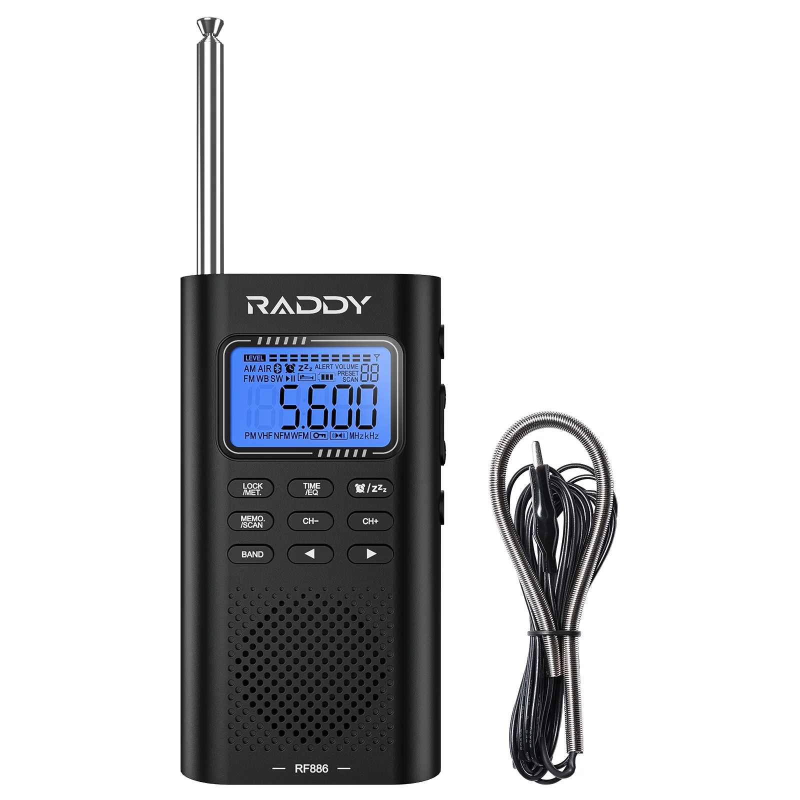 Raddy RF886 Shortwave Radio | AM/FM/SW/VHF/WB | Bluetooth Connection | Rechargeable Pocket Radio | NOAA - Image 3