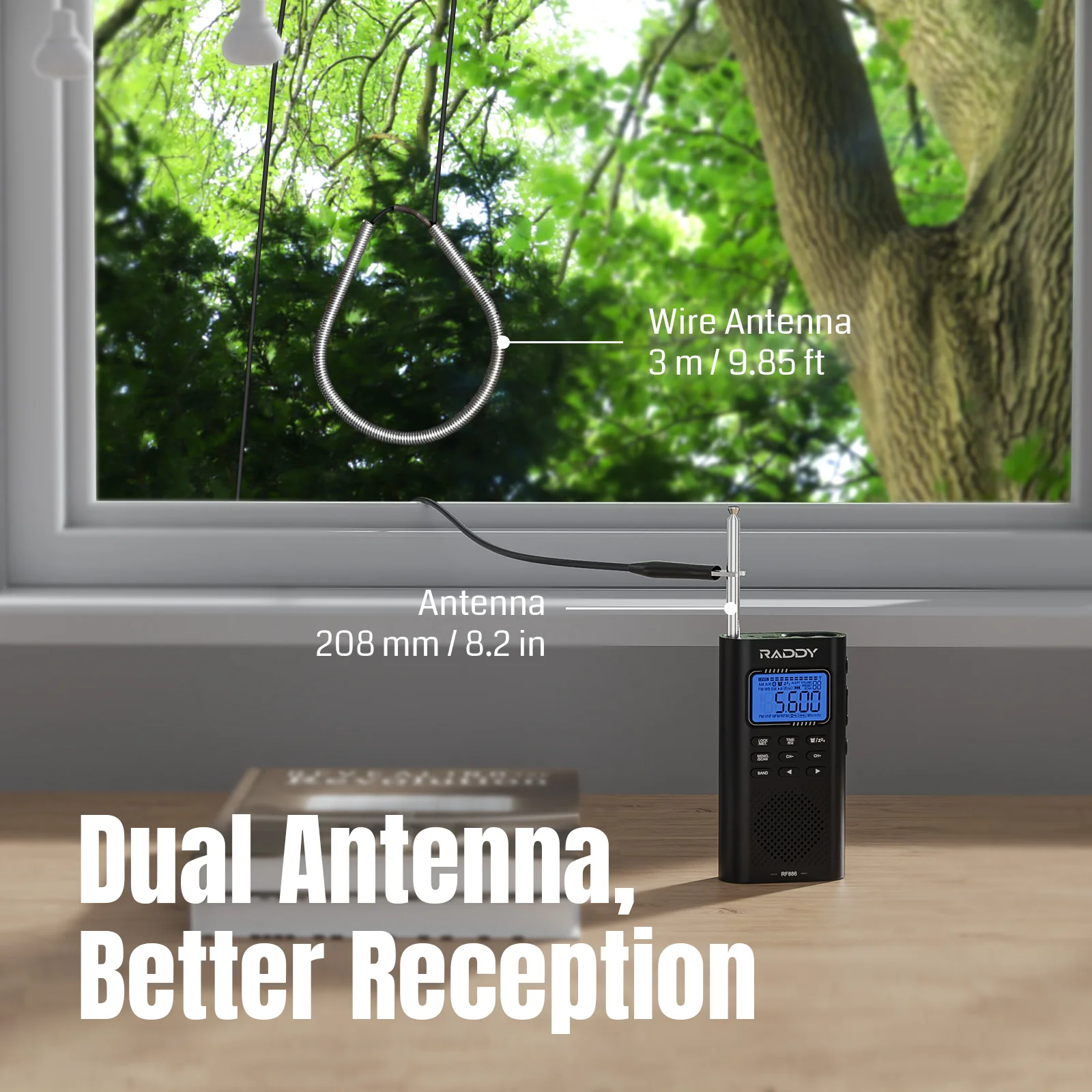 Raddy RF886 Shortwave Radio | AM/FM/SW/VHF/WB | Bluetooth Connection | Rechargeable Pocket Radio | NOAA - Image 7