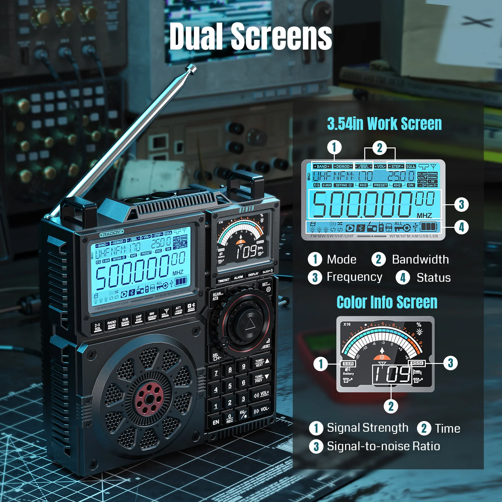 Raddy RF919 Shortwave Radio | Full Band Receiver with SSB | 20W Bluetooth 5.1 | APP Remote Control | Antenna Tuner | 5000mAh Battery | Dual Screens - Image 12