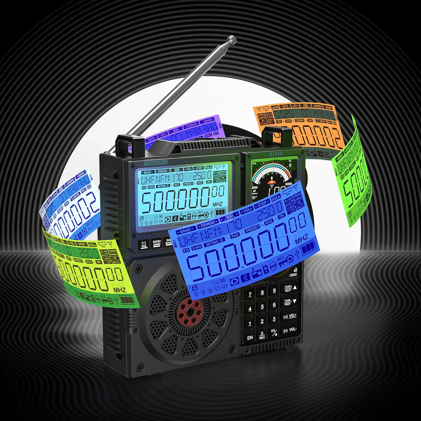 Raddy RF919 Shortwave Radio | Full Band Receiver with SSB | 20W Bluetooth 5.1 | APP Remote Control | Antenna Tuner | 5000mAh Battery | Dual Screens - Image 4