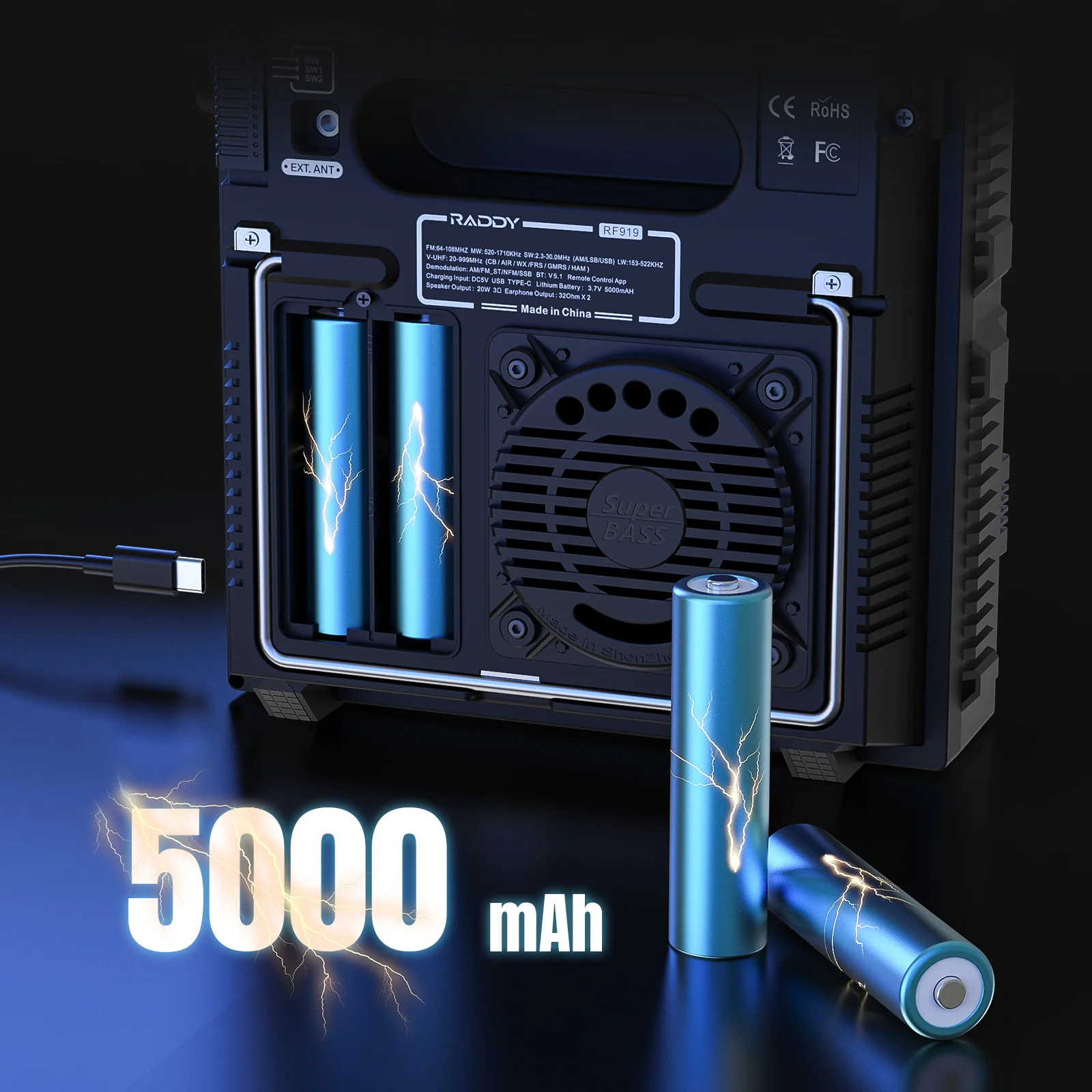 Raddy RF919 Shortwave Radio | Full Band Receiver with SSB | 20W Bluetooth 5.1 | APP Remote Control | Antenna Tuner | 5000mAh Battery | Dual Screens - Image 7