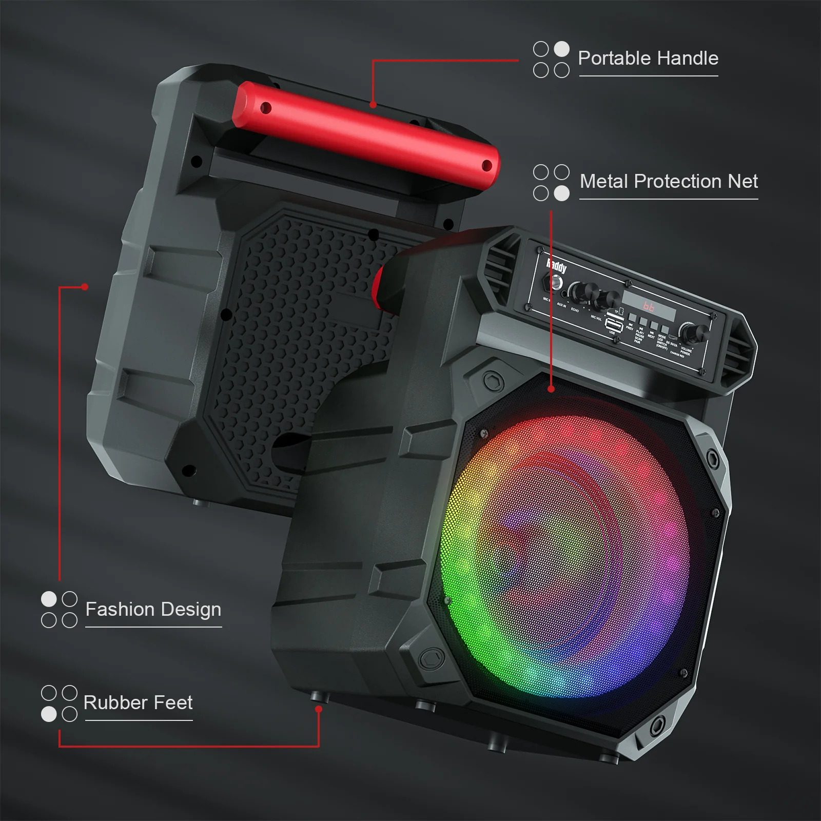 Raddy RS68 Portable Karaoke Machine | Rechargeable Bluetooth Speaker | Wireless Microphone [DISCONTINUED] - Image 3