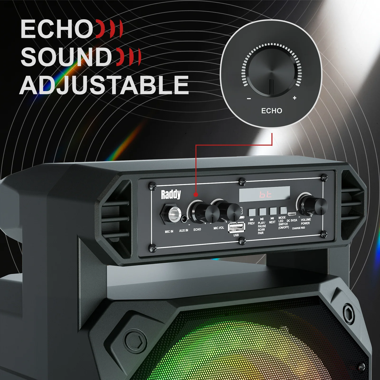 Raddy RS68 Portable Karaoke Machine | Rechargeable Bluetooth Speaker | Wireless Microphone [DISCONTINUED] - Image 7