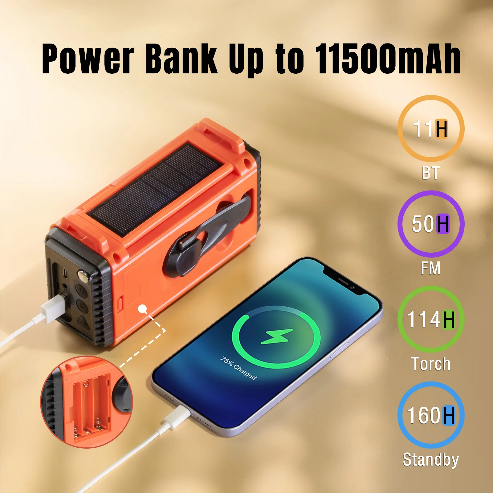Raddy SD10 Emergency Radio | DAB/DAB+/FM/Bluetooth | Solar Crank | Power Bank | SOS | Alarm Clock | Headphone Jack [DISCONTINUED] - Image 8