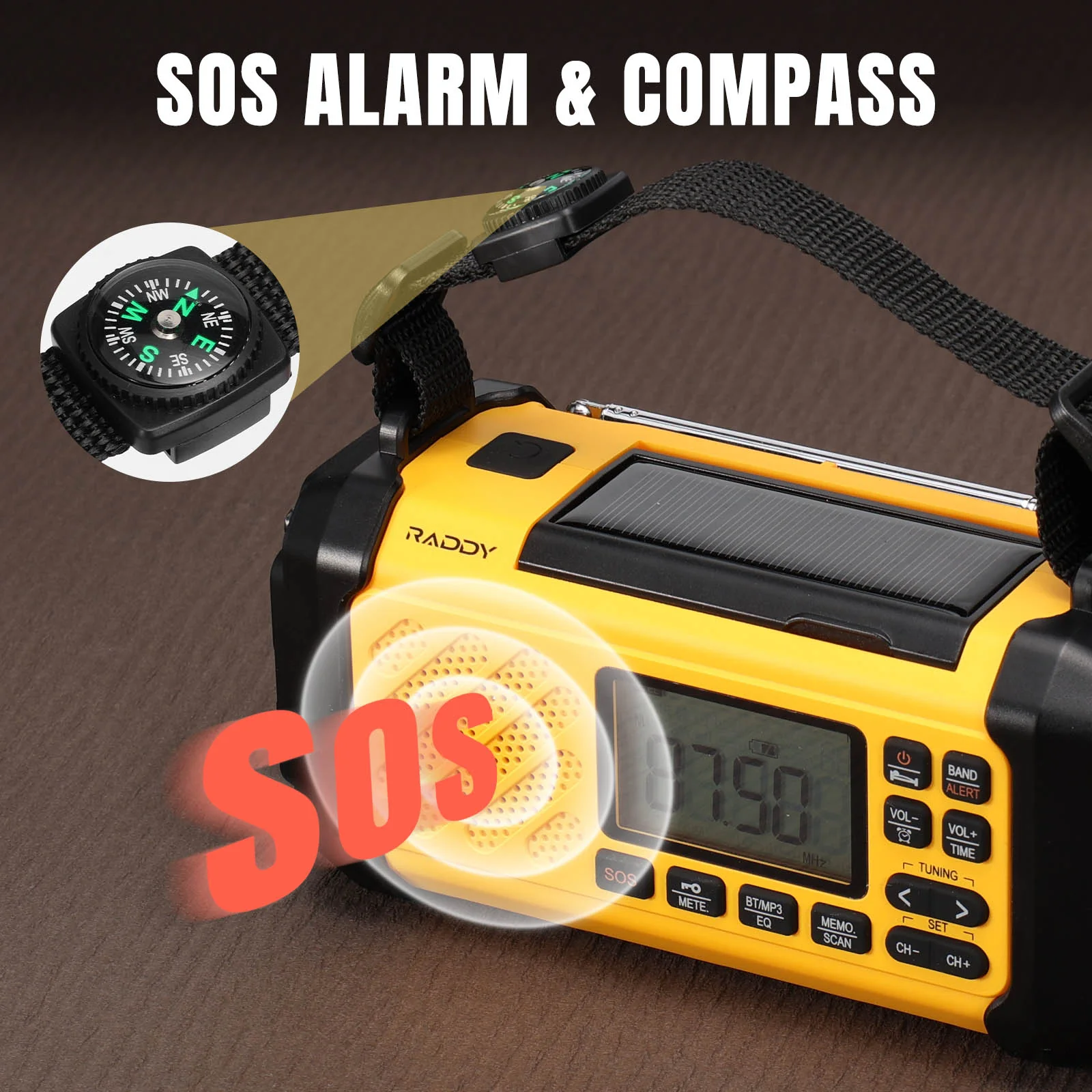 Raddy SH-906 Emergency Radio | AM/FM/SW/VHF/NOAA Weather Alert | 10000mAh Battery| Flashlight Reading Lamp | SOS | Compass - Image 3