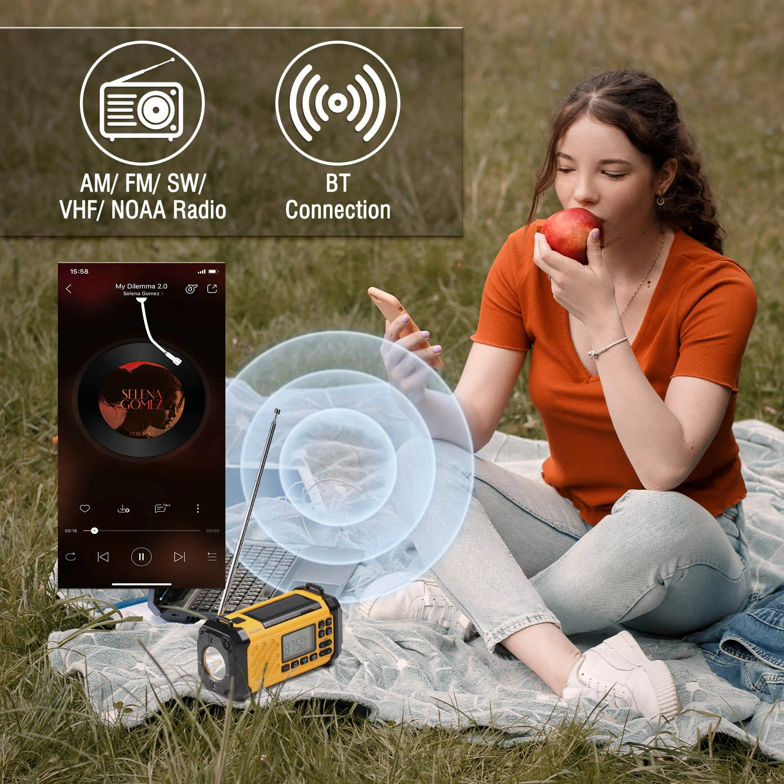 Raddy SH-906 Emergency Radio | AM/FM/SW/VHF/NOAA Weather Alert | 10000mAh Battery| Flashlight Reading Lamp | SOS | Compass - Image 4