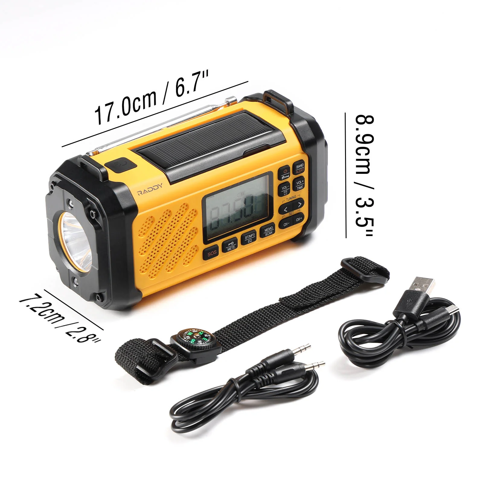 Raddy SH-906 Emergency Radio | AM/FM/SW/VHF/NOAA Weather Alert | 10000mAh Battery| Flashlight Reading Lamp | SOS | Compass - Image 5