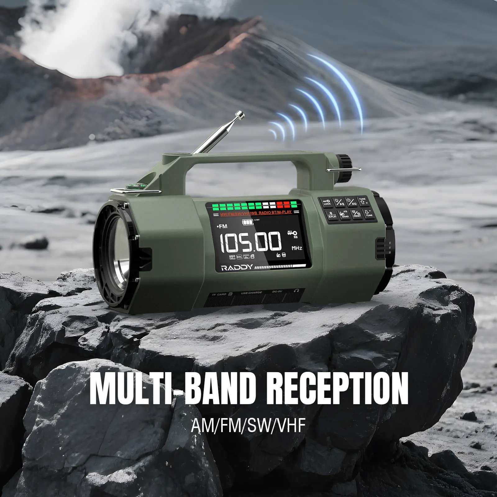 Raddy SH-907 Emergency Radio | AM/FM/SW/VHF | APP Control | Hand Crank Solar | 5000mAh Replaceable Battery | Flashlight | SOS | - Image 3