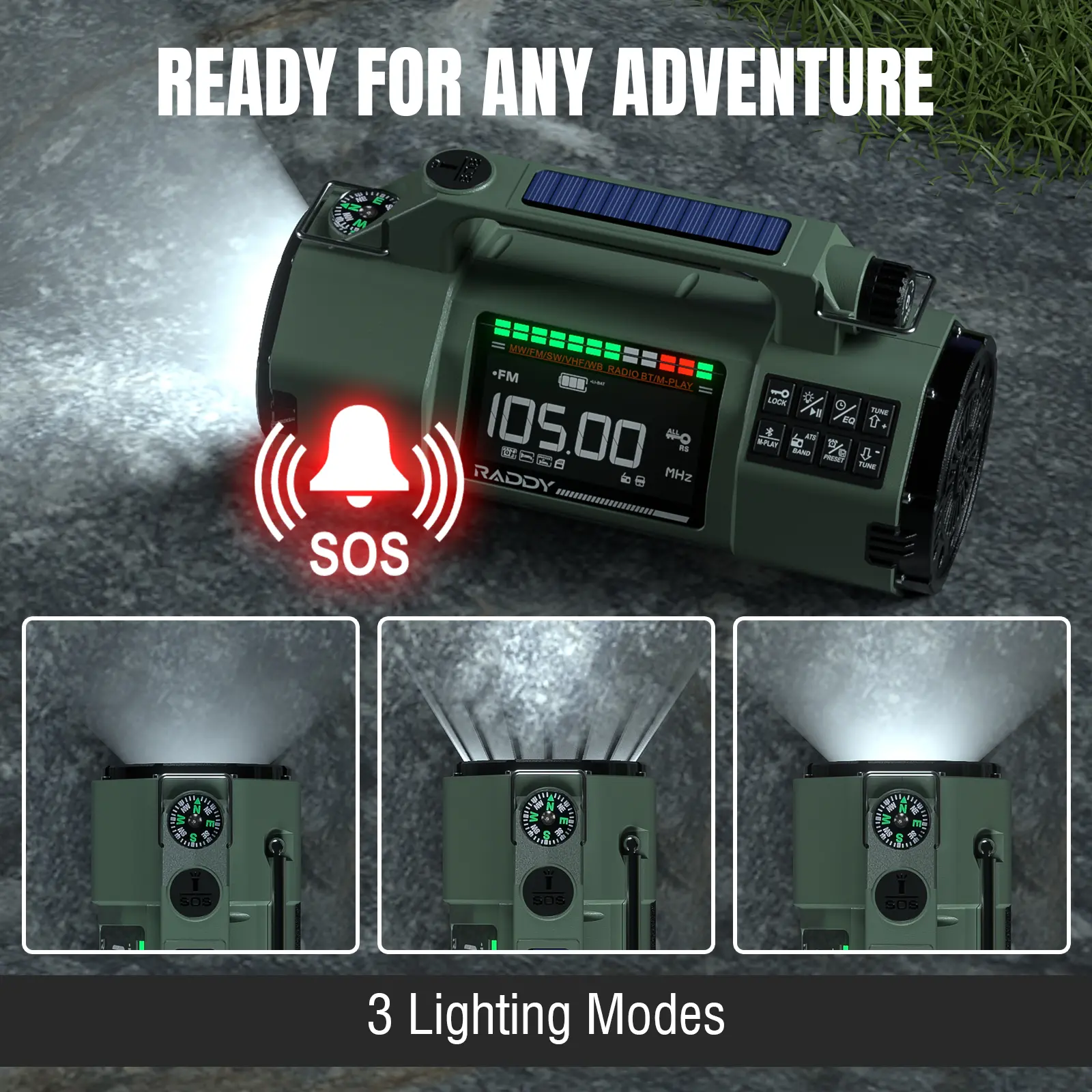 Raddy SH-907 Emergency Radio | AM/FM/SW/VHF | APP Control | Hand Crank Solar | 5000mAh Replaceable Battery | Flashlight | SOS | - Image 8