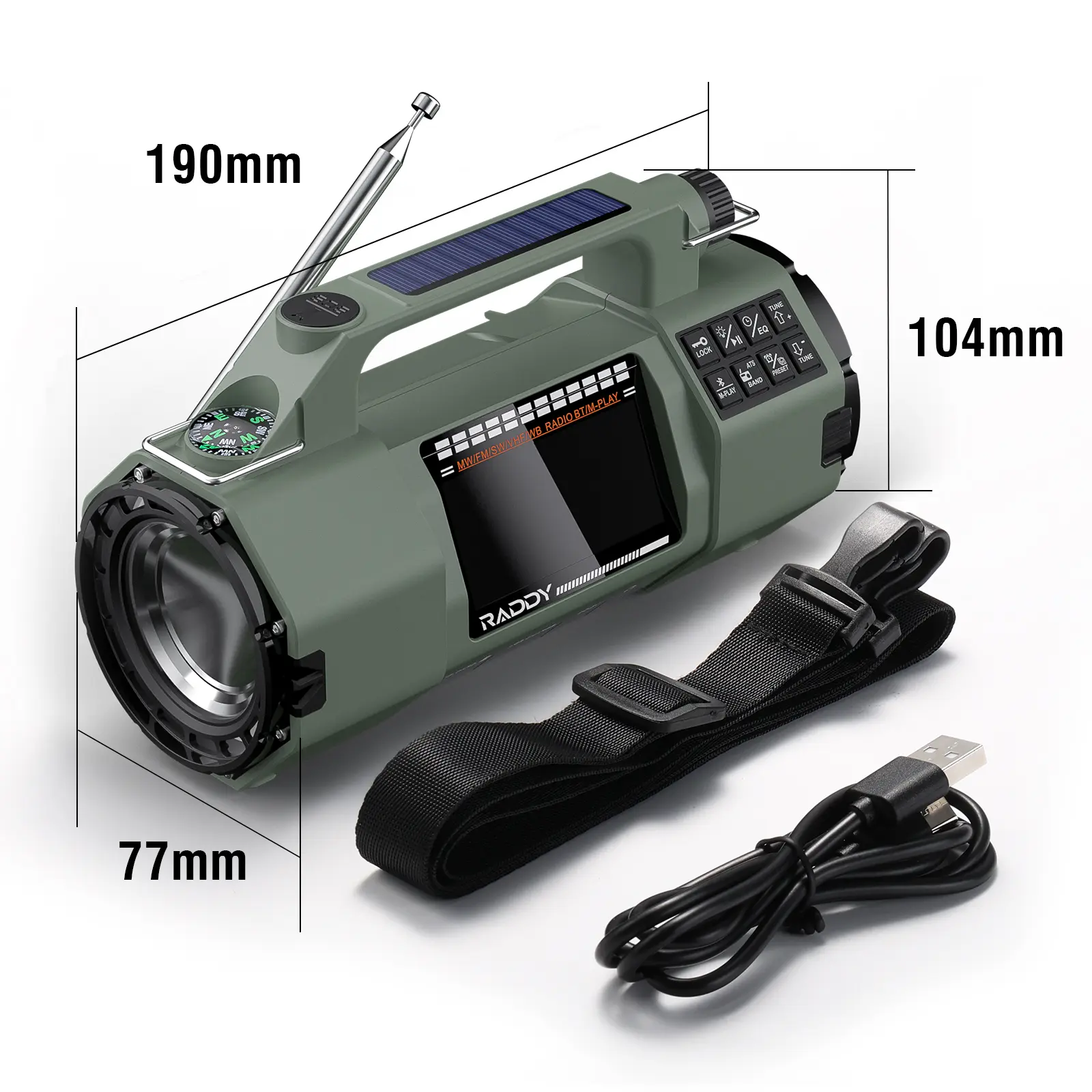 Raddy SH-907 Emergency Radio | AM/FM/SW/VHF | APP Control | Hand Crank Solar | 5000mAh Replaceable Battery | Flashlight | SOS | - Image 9