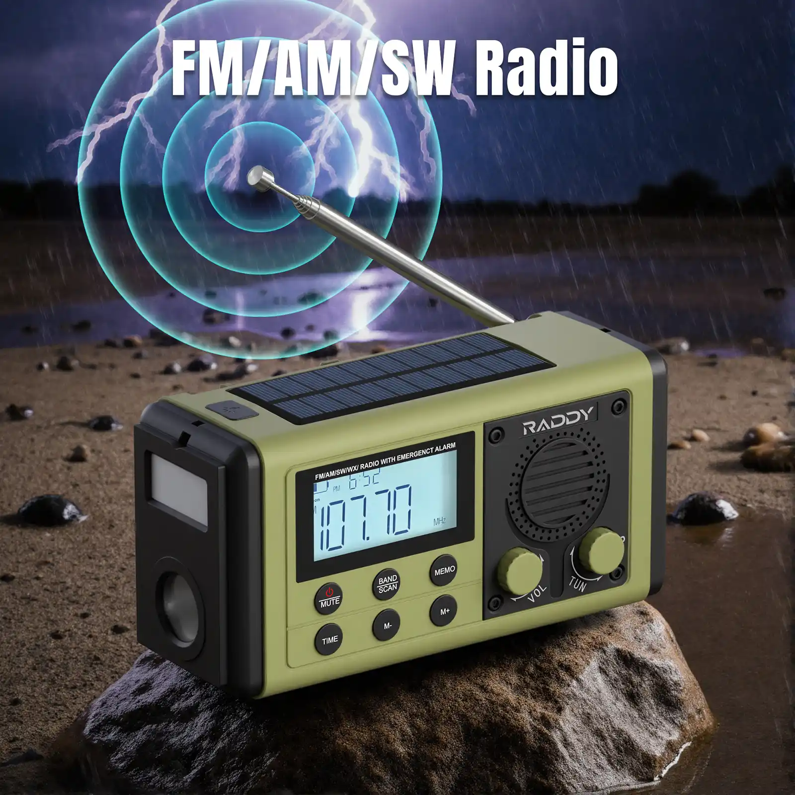 Raddy SH-908 Emergency Radio | IPX6 | AM/FM/SW | 10 000mAh Battery | Solar & USB Charging | Flashlight Reading Lamp | SOS | Compass - Image 5