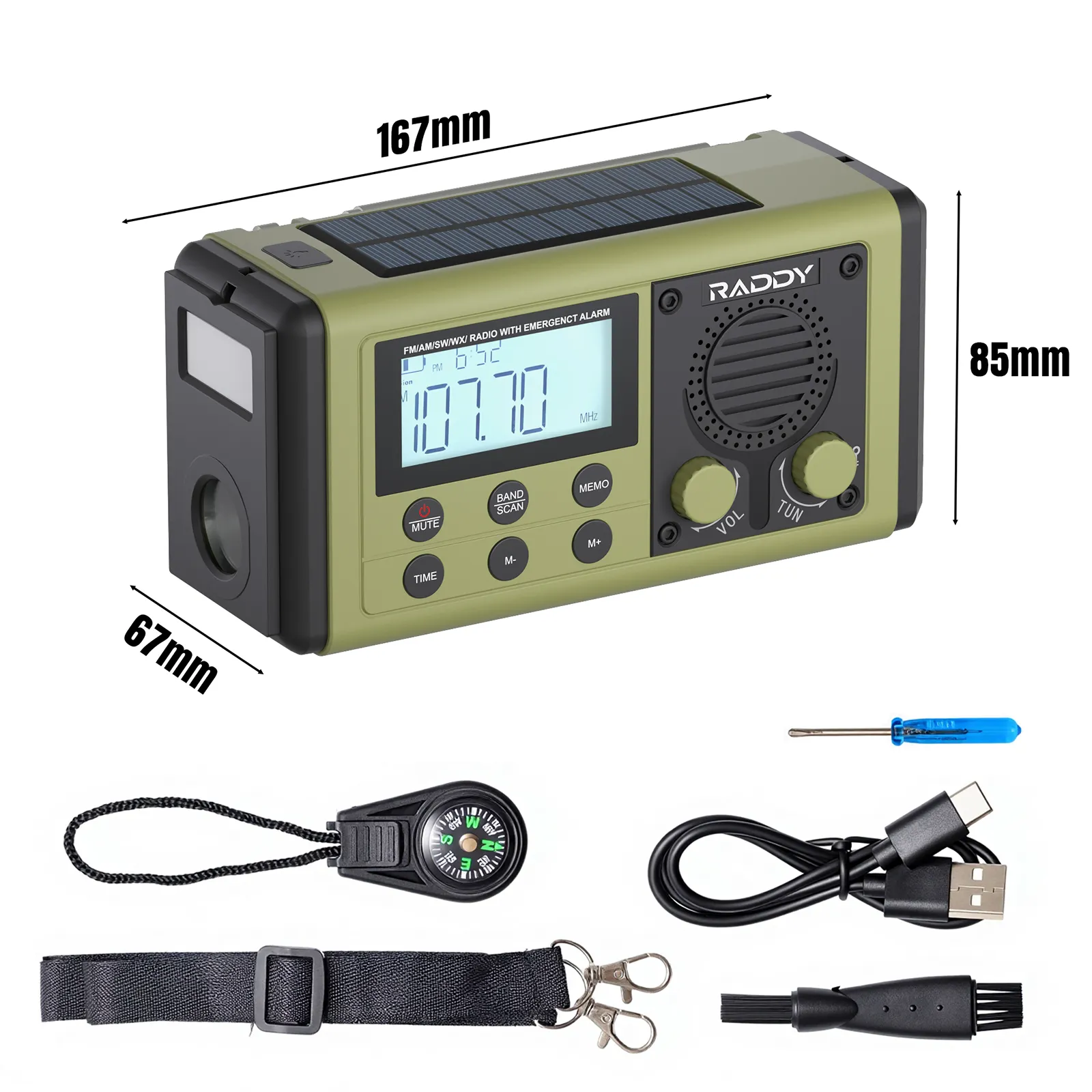 Raddy SH-908 Emergency Radio | IPX6 | AM/FM/SW | 10 000mAh Battery | Solar & USB Charging | Flashlight Reading Lamp | SOS | Compass - Image 7