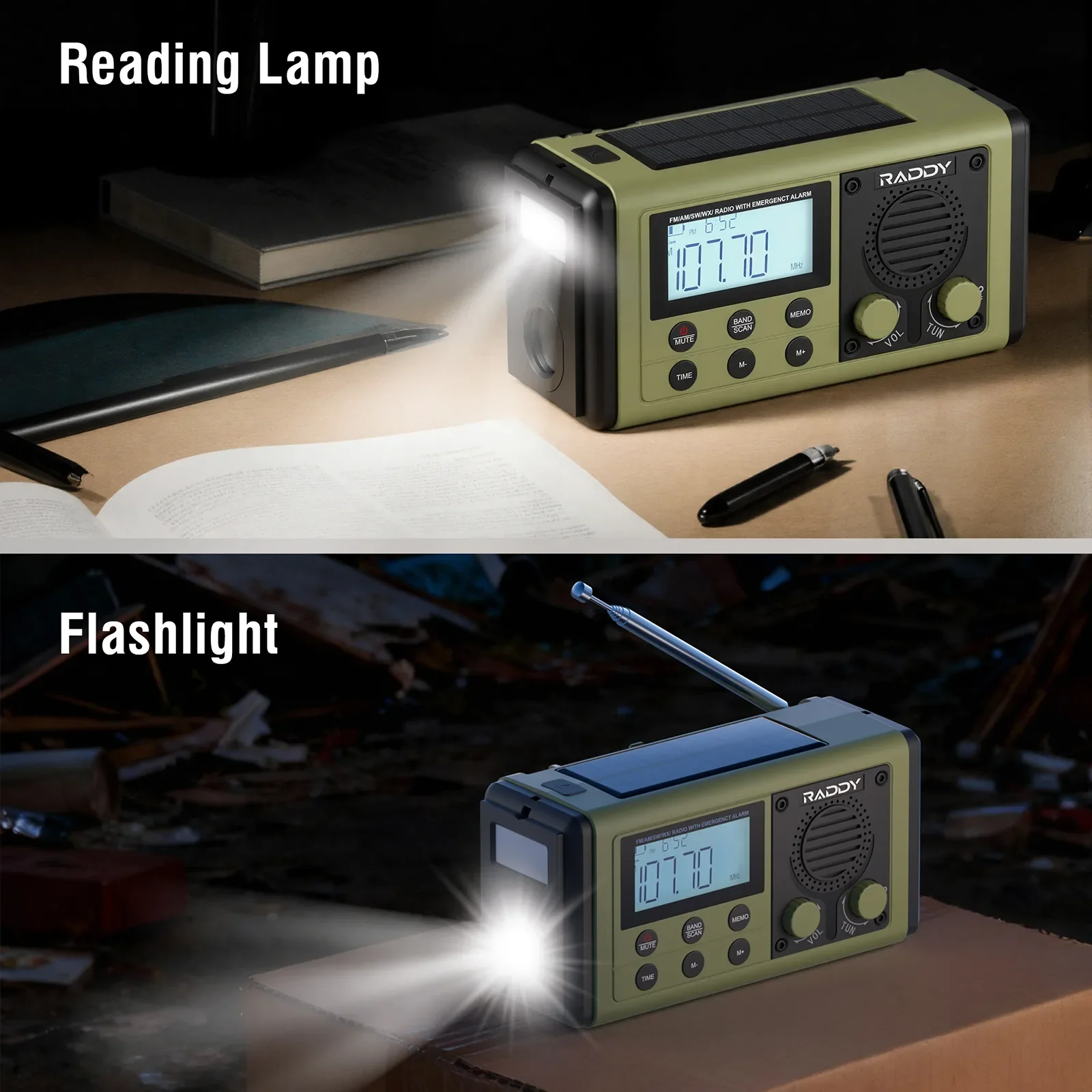 Raddy SH-908 Emergency Radio | IPX6 | AM/FM/SW | 10 000mAh Battery | Solar & USB Charging | Flashlight Reading Lamp | SOS | Compass - Image 8