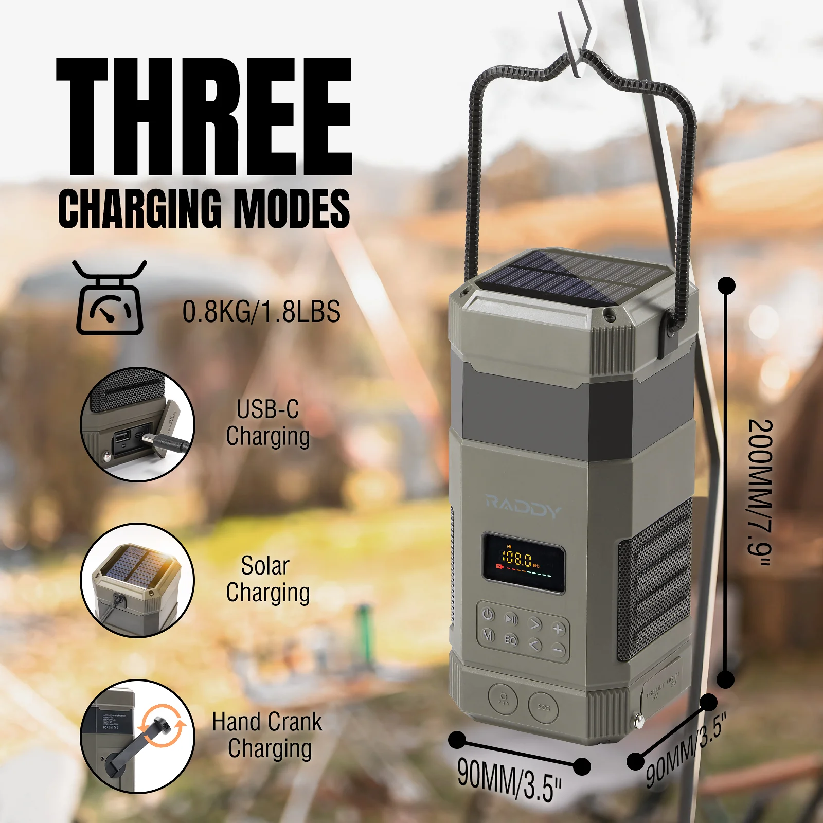 Raddy SL10 Emergency Radio | 10000mAh Hand Crank Solar Camping Lantern | IPX6 Waterproof | Bluetooth Speaker | AM FM NOAA [DISCONTINUED] - Image 3