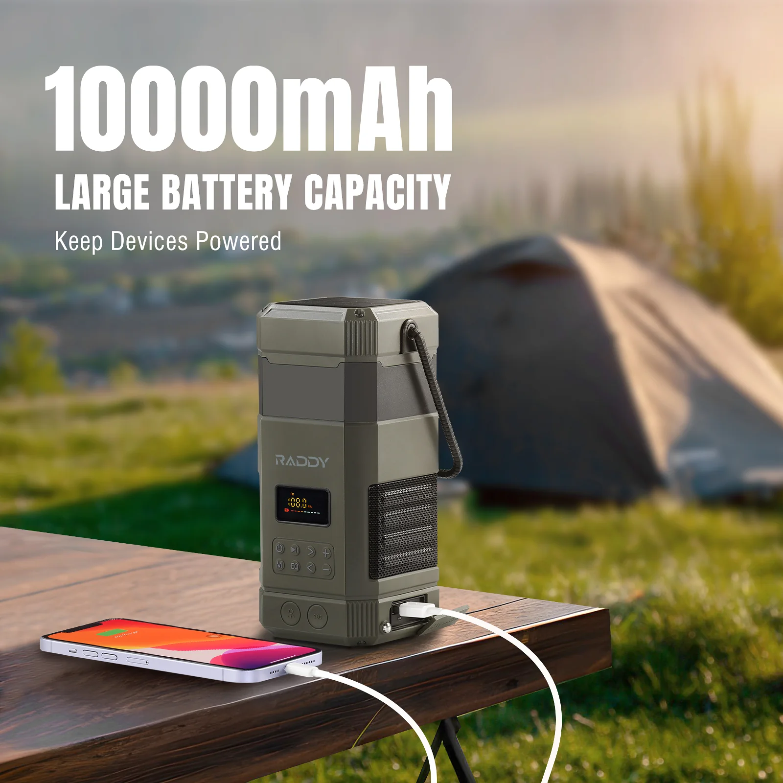 Raddy SL10 Emergency Radio | 10000mAh Hand Crank Solar Camping Lantern | IPX6 Waterproof | Bluetooth Speaker | AM FM NOAA [DISCONTINUED] - Image 4